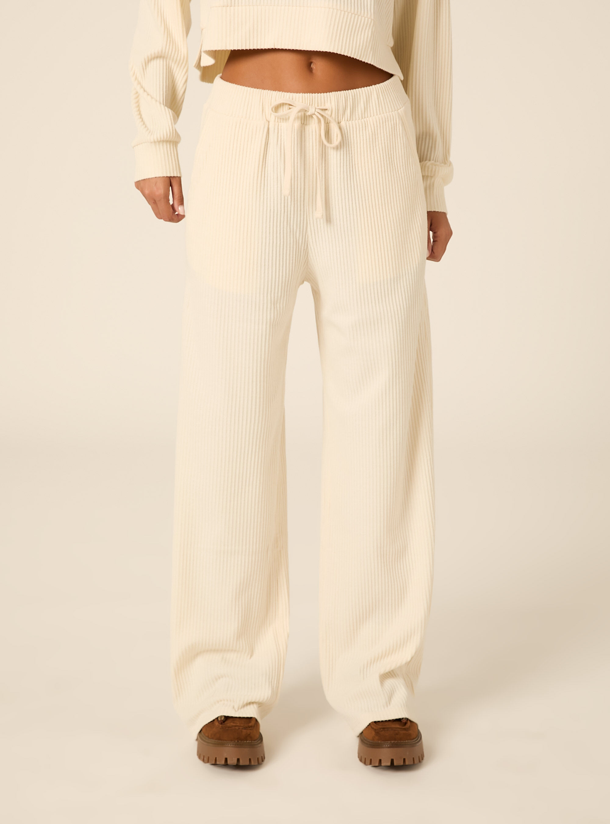 Jogger wide leg a coste, CR3 CREAM LIGHT