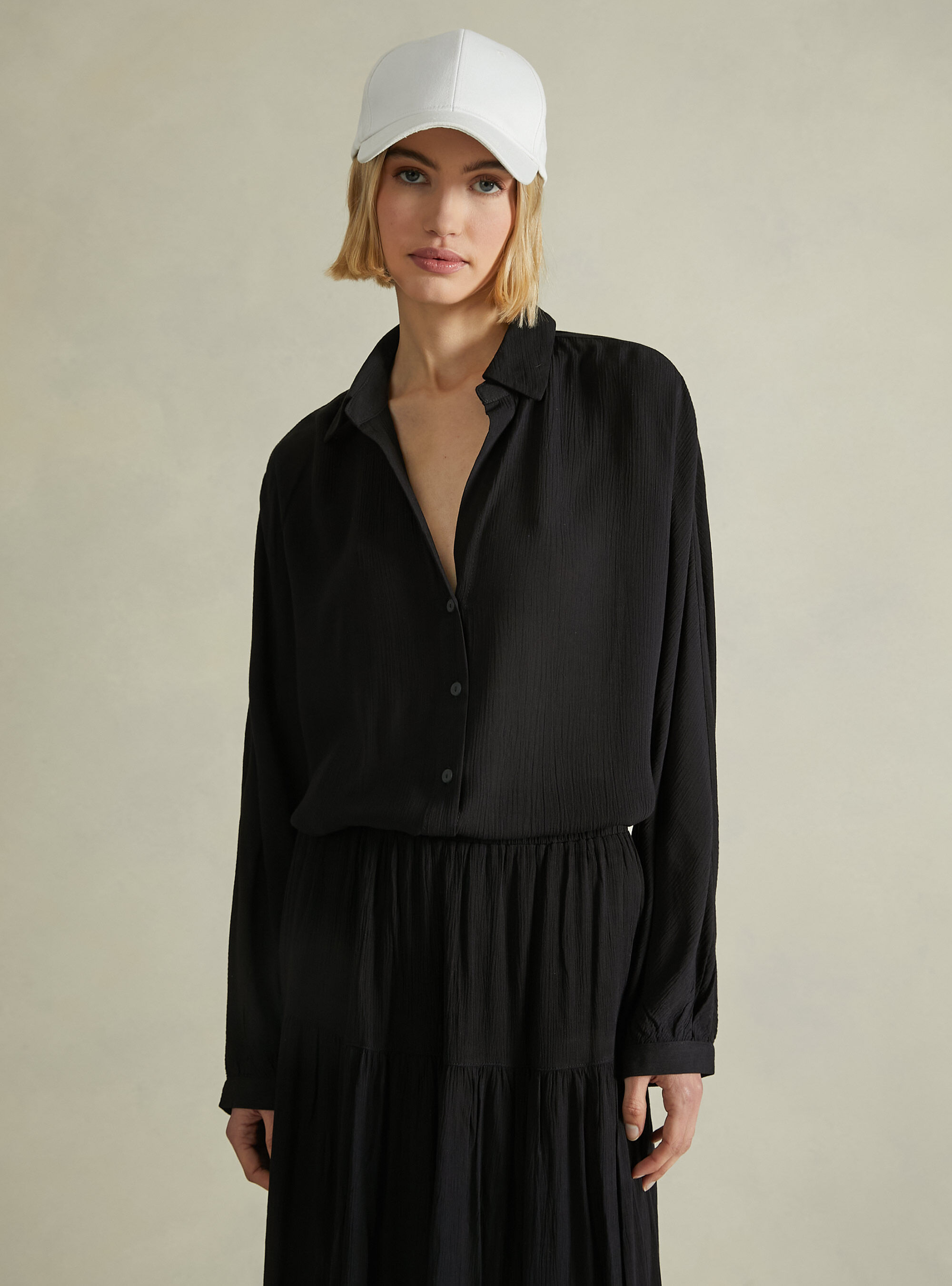 Solid color crepe shirt, BK1 BLACK