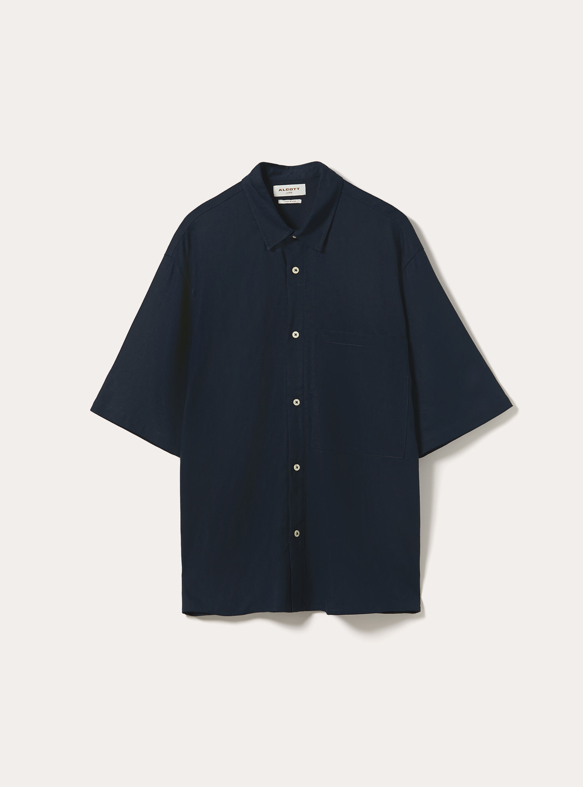 Linen Blend Shirt with Pocket, NA1 NAVY DARK