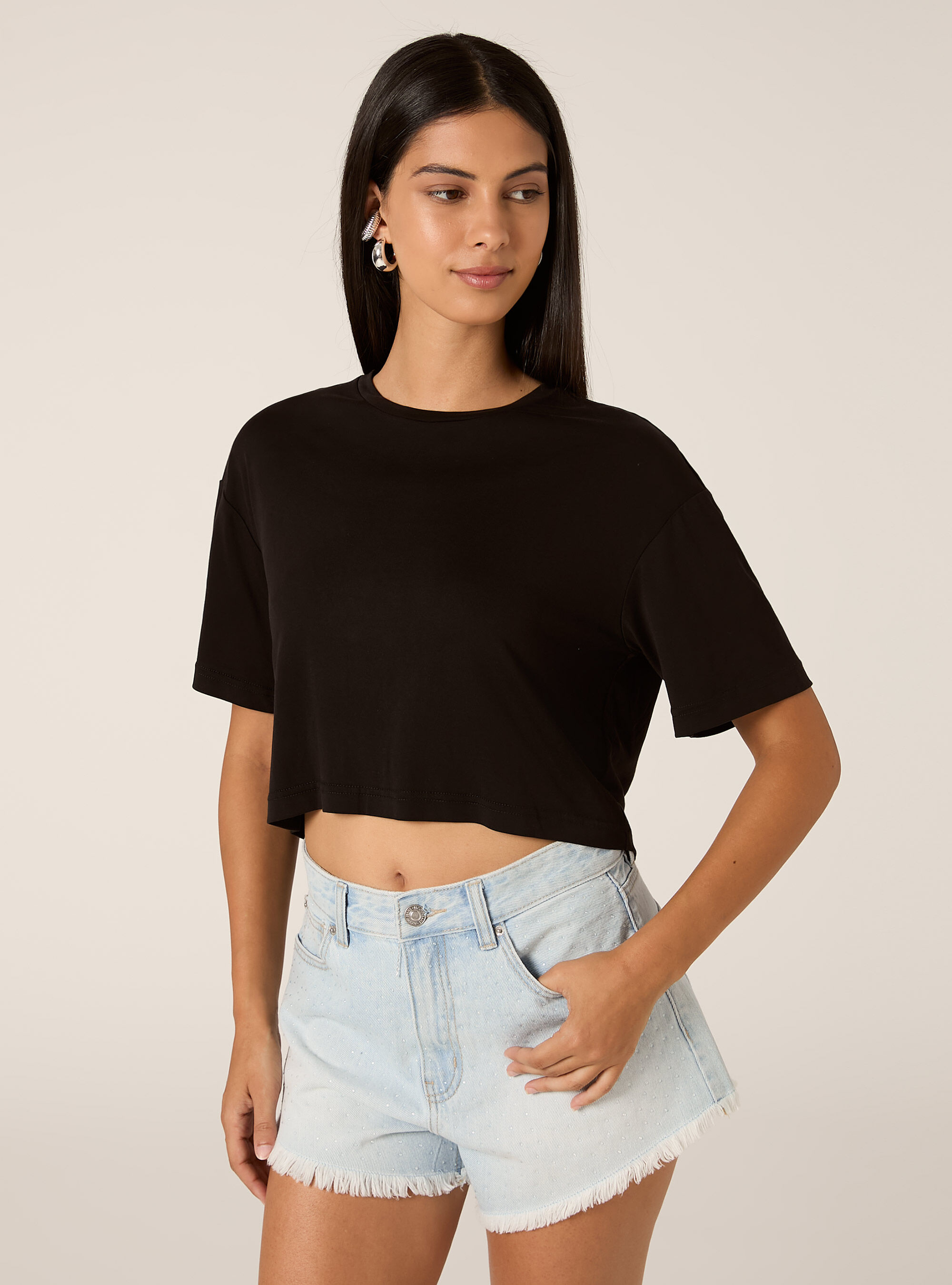 Gek&uuml;rztes T-Shirt mit weichem Griff, BK1 BLACK