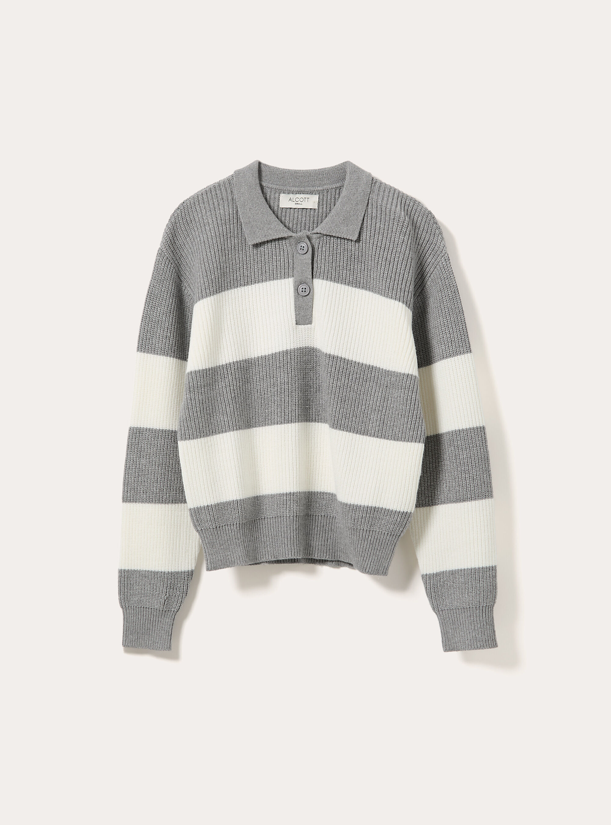 Gestreifter rippstrick pullover mit polokragen, MGY1 GREY MEL DARK