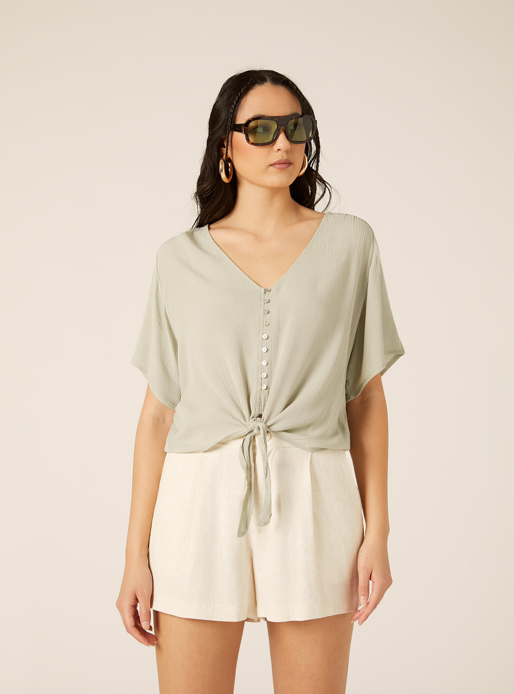 Camicia con nodo in crepe