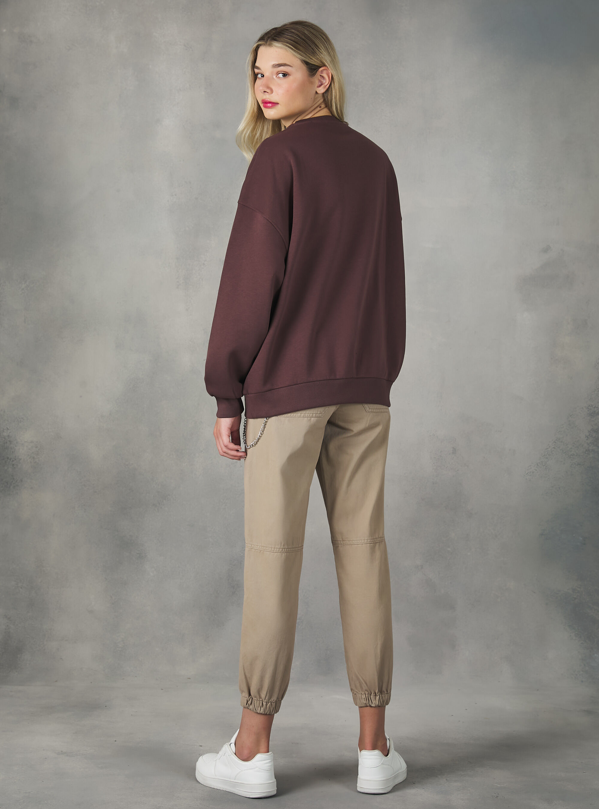 Sudadera college comfort fit de cuello redondo, BR2 BROWN MEDIUM