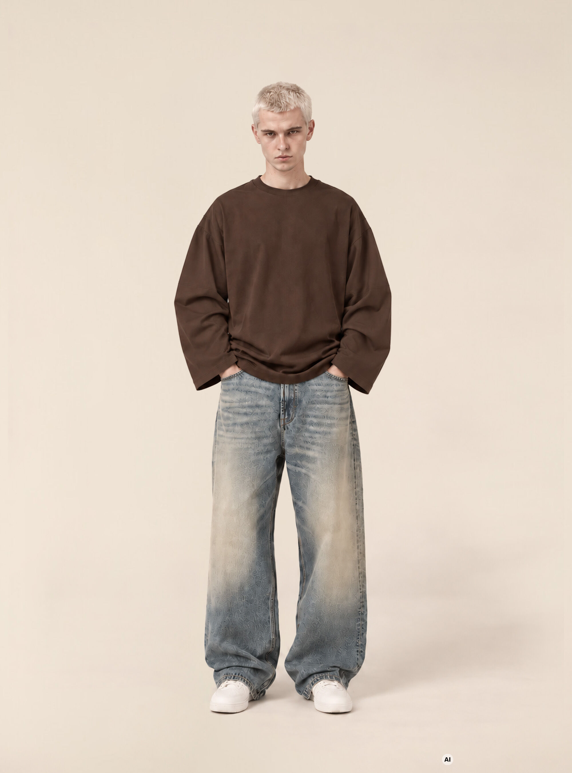 T shirt a manches longues oversize avec epaules tombantes