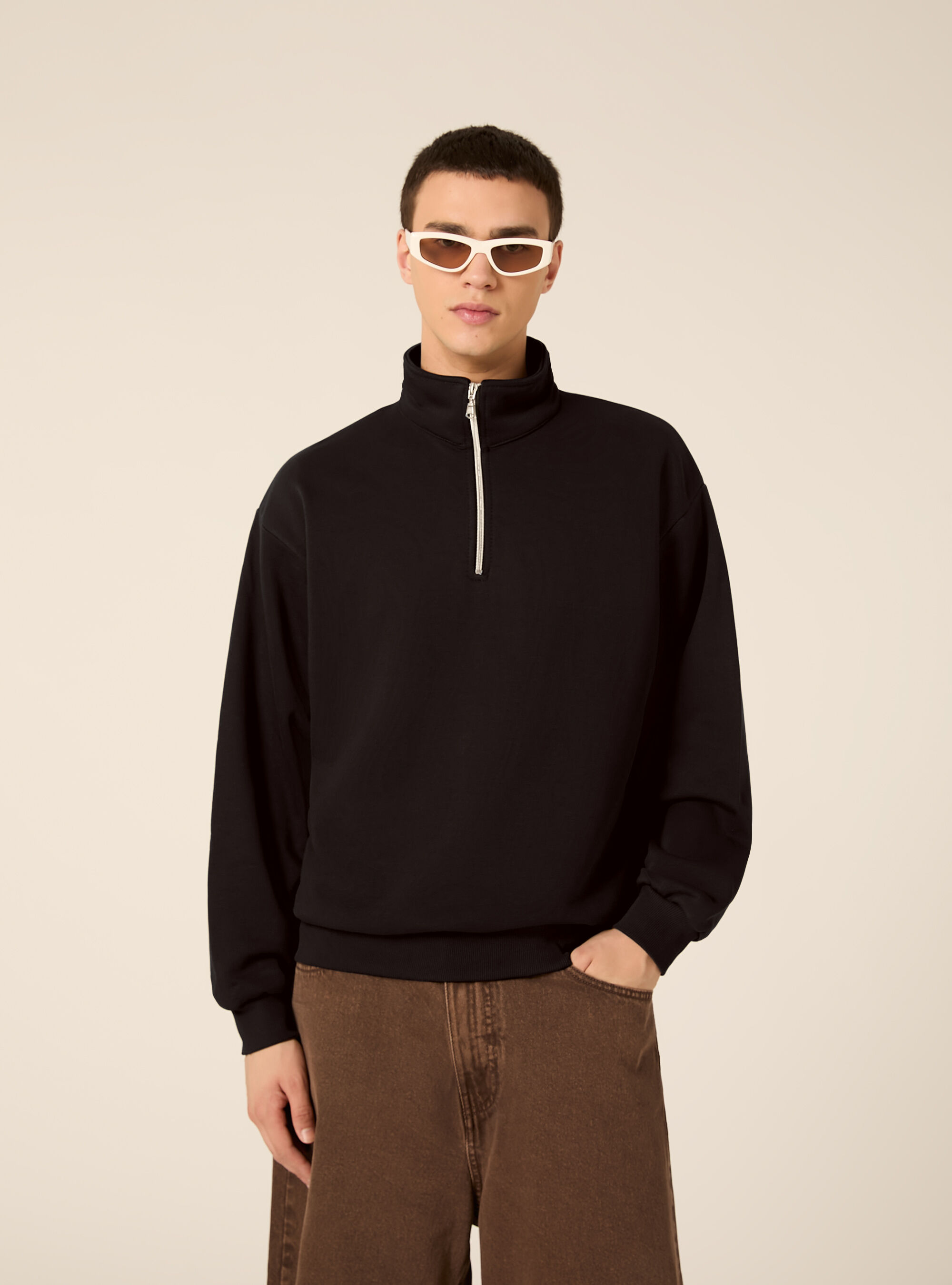 Felpa mezzo collo con zip boxy fit