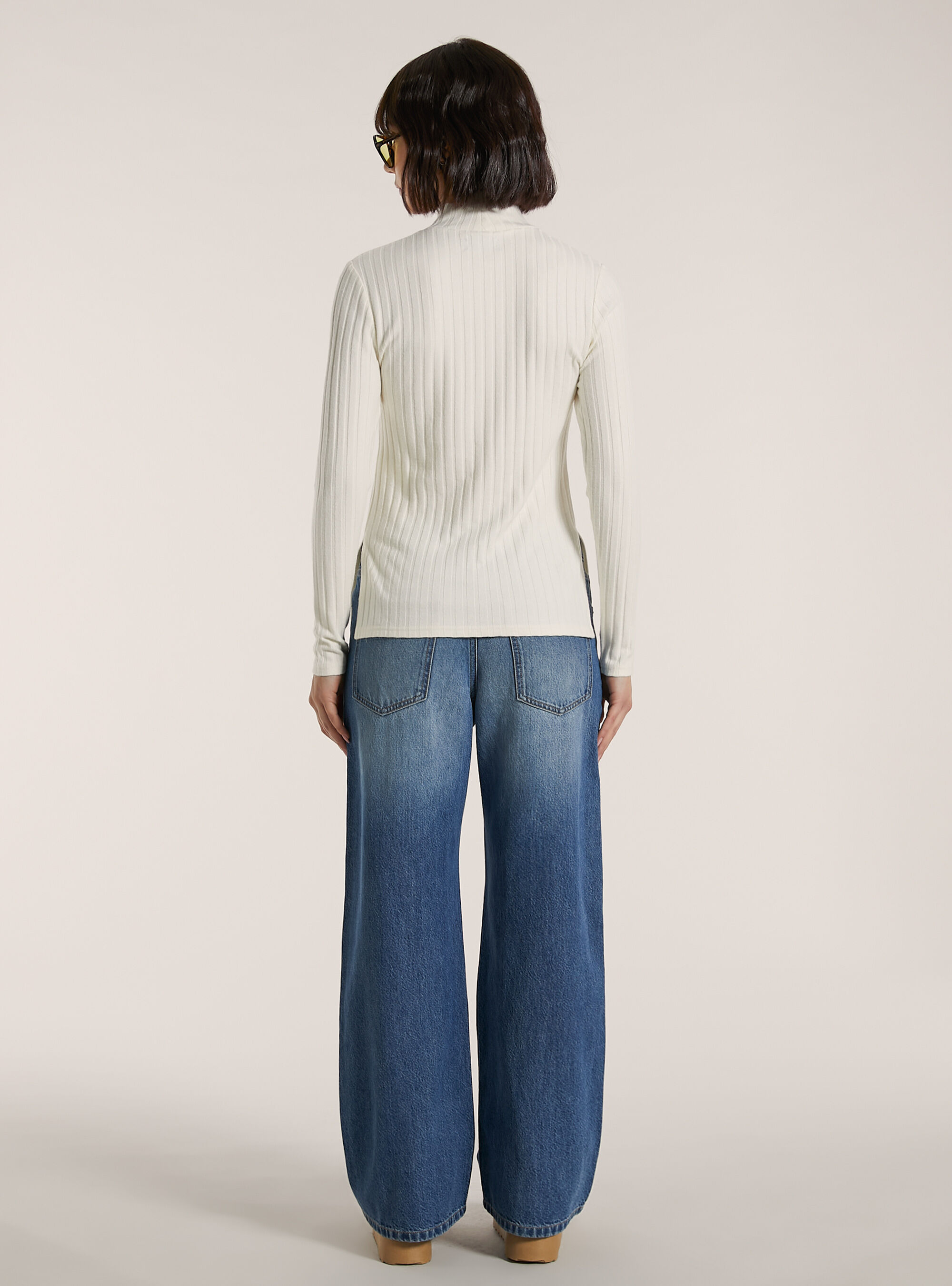 Maglia collo alto a coste, WH1 OFF WHITE