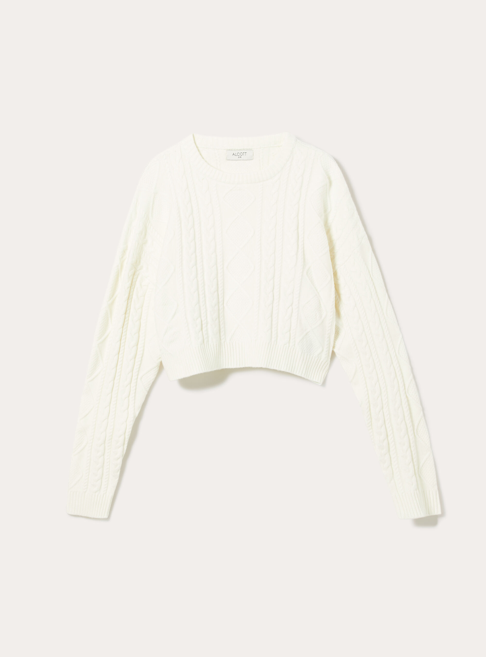 Maglia con collo rotondo a trecce, WH2 WHITE