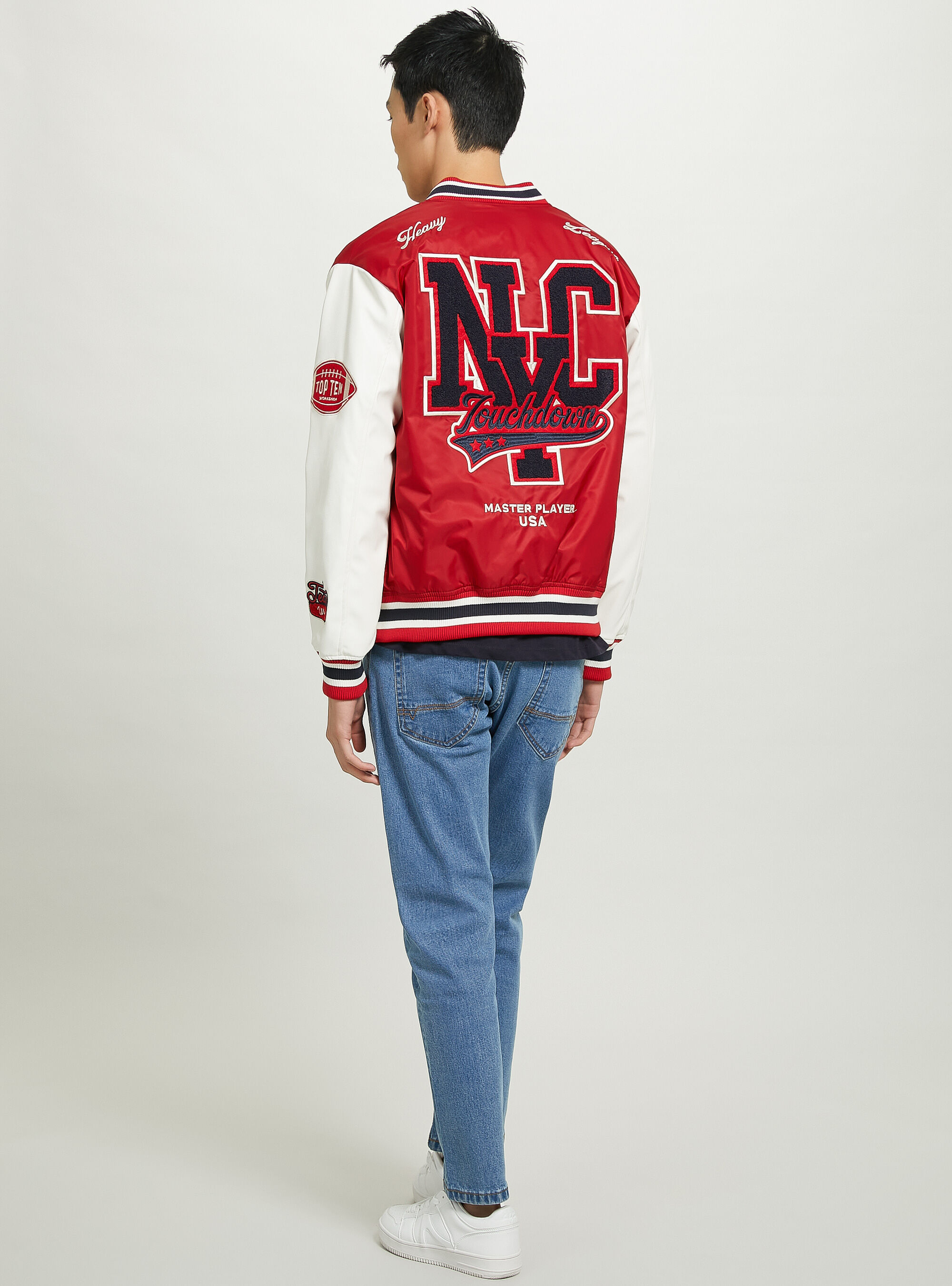 Varsity bomber jacket with patch