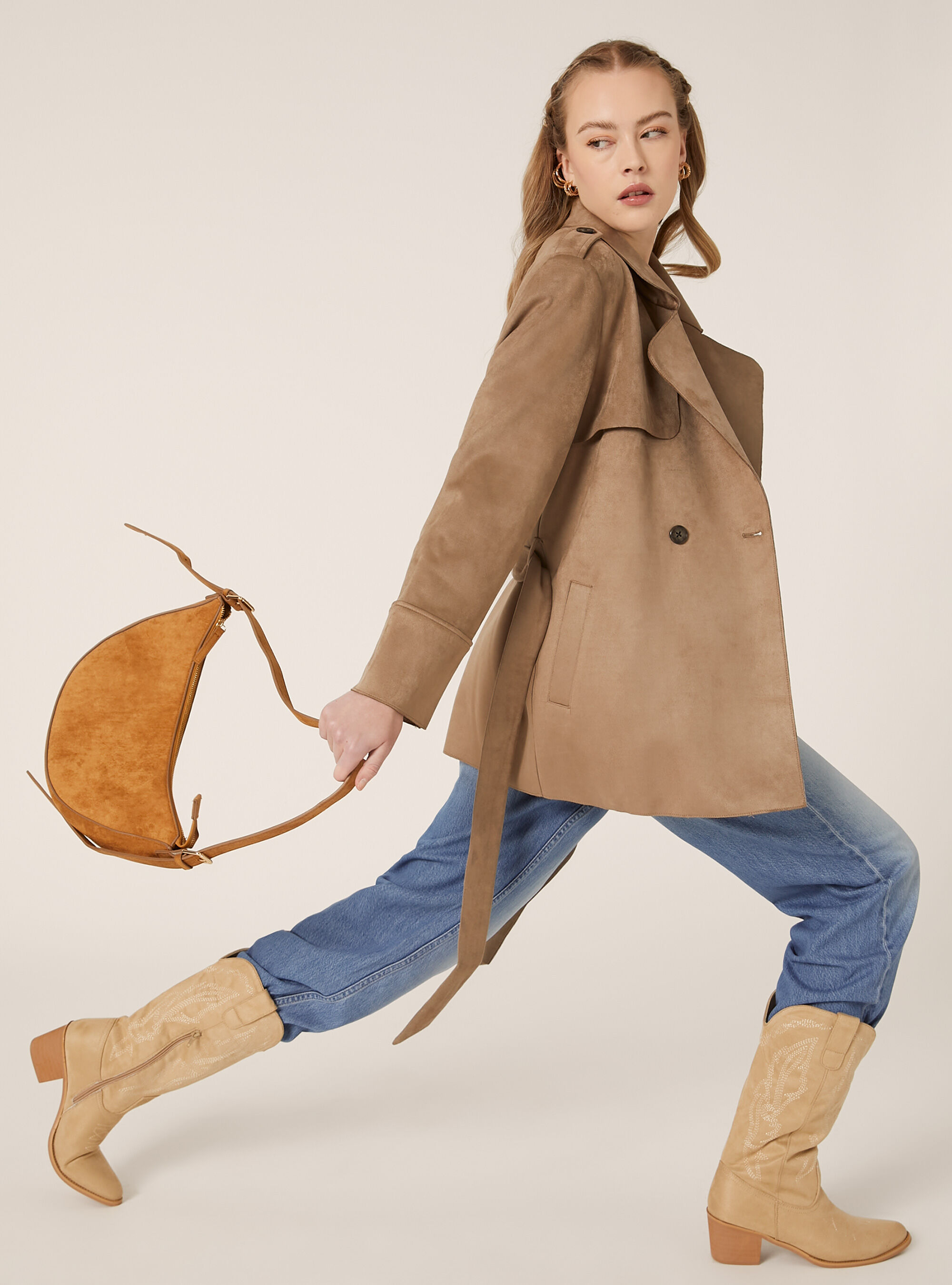 Trenchcoat in Wildlederoptik