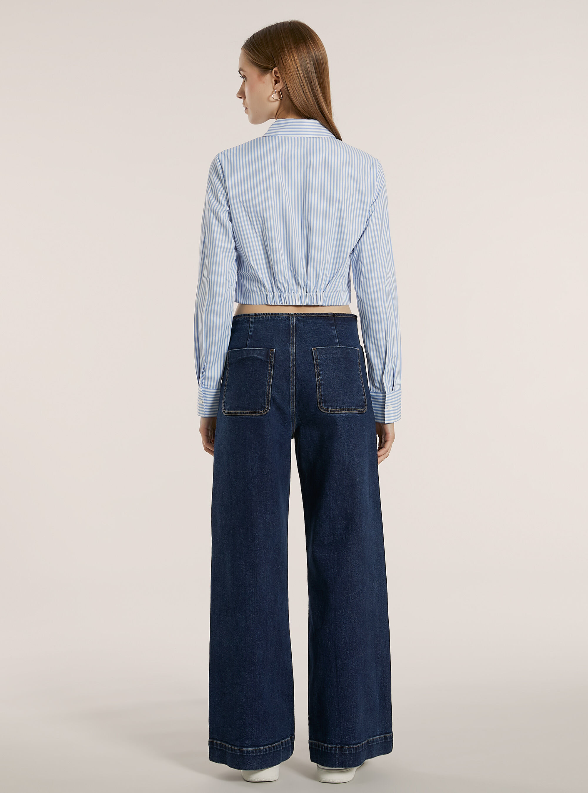 Striped poplin cropped shirt, MULTICOLOR