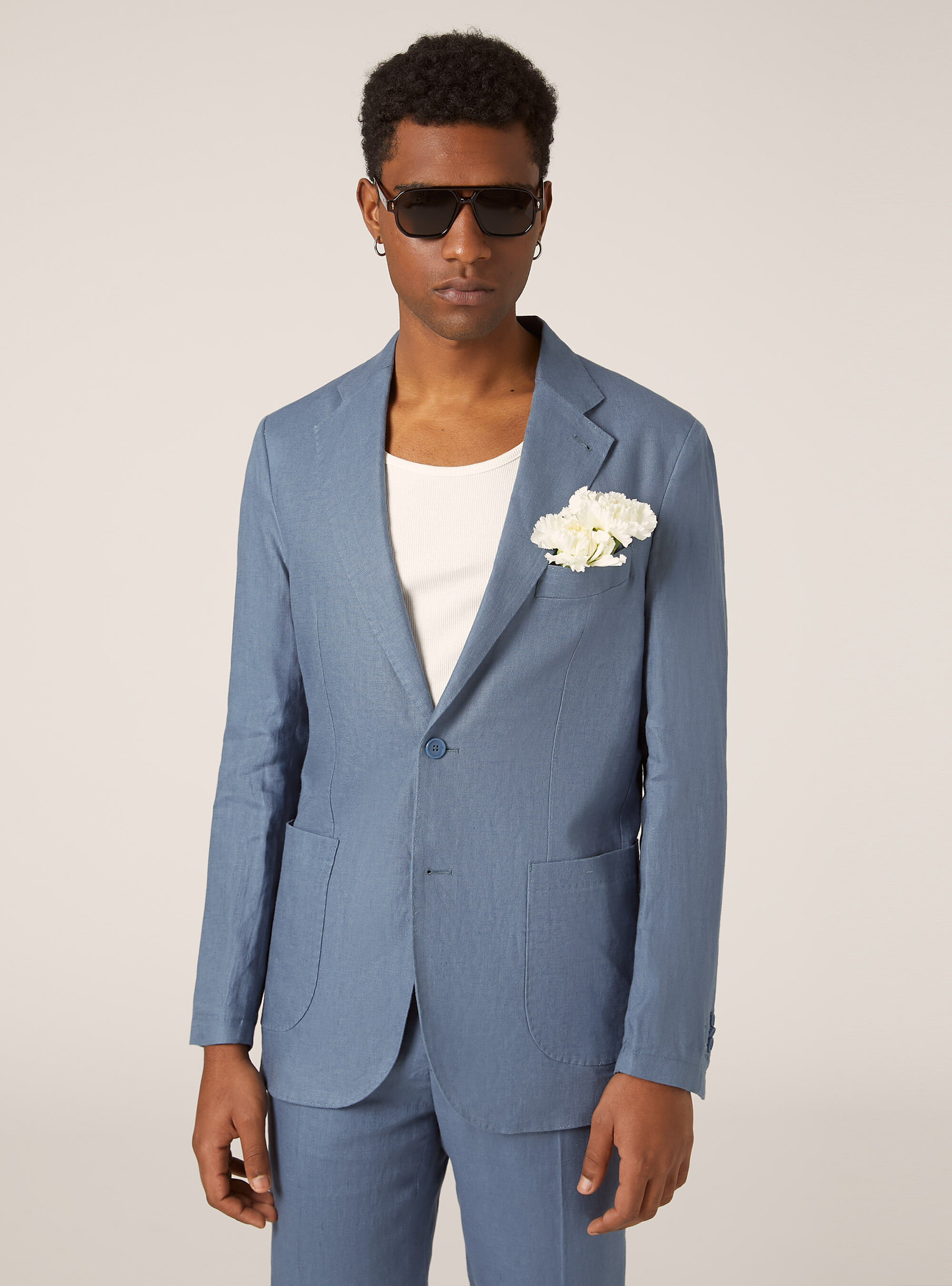 Single-breasted pure linen jacket, OB2 BLUE OIL MED.