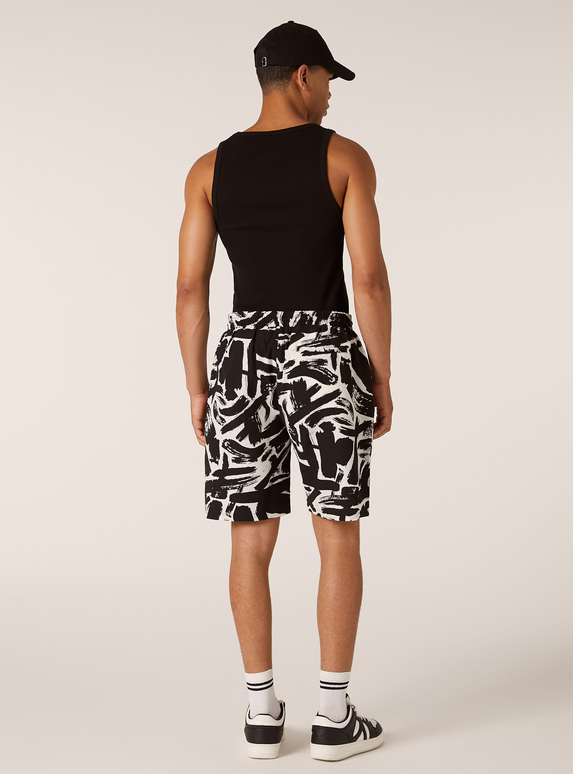 Bermuda imprim&eacute; seersuker, BK1 BLACK