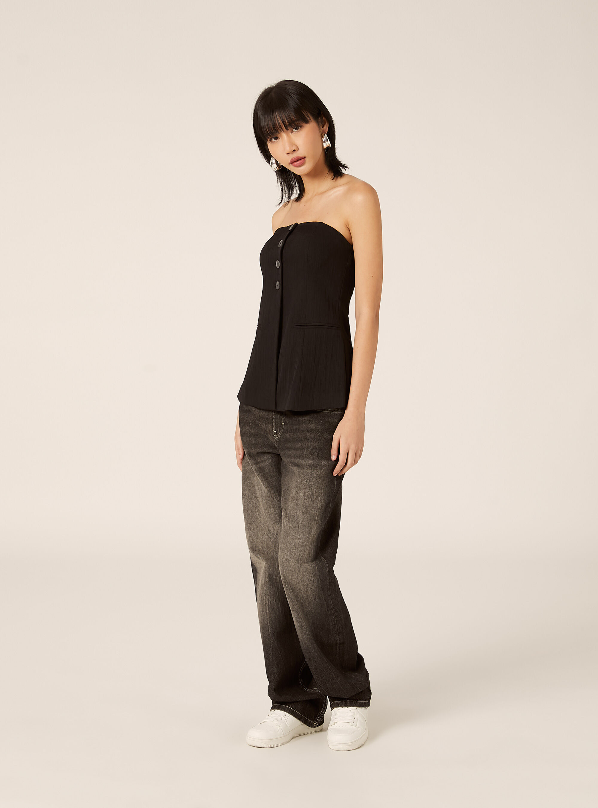 Chaleco cruzado con textura, BK1 BLACK