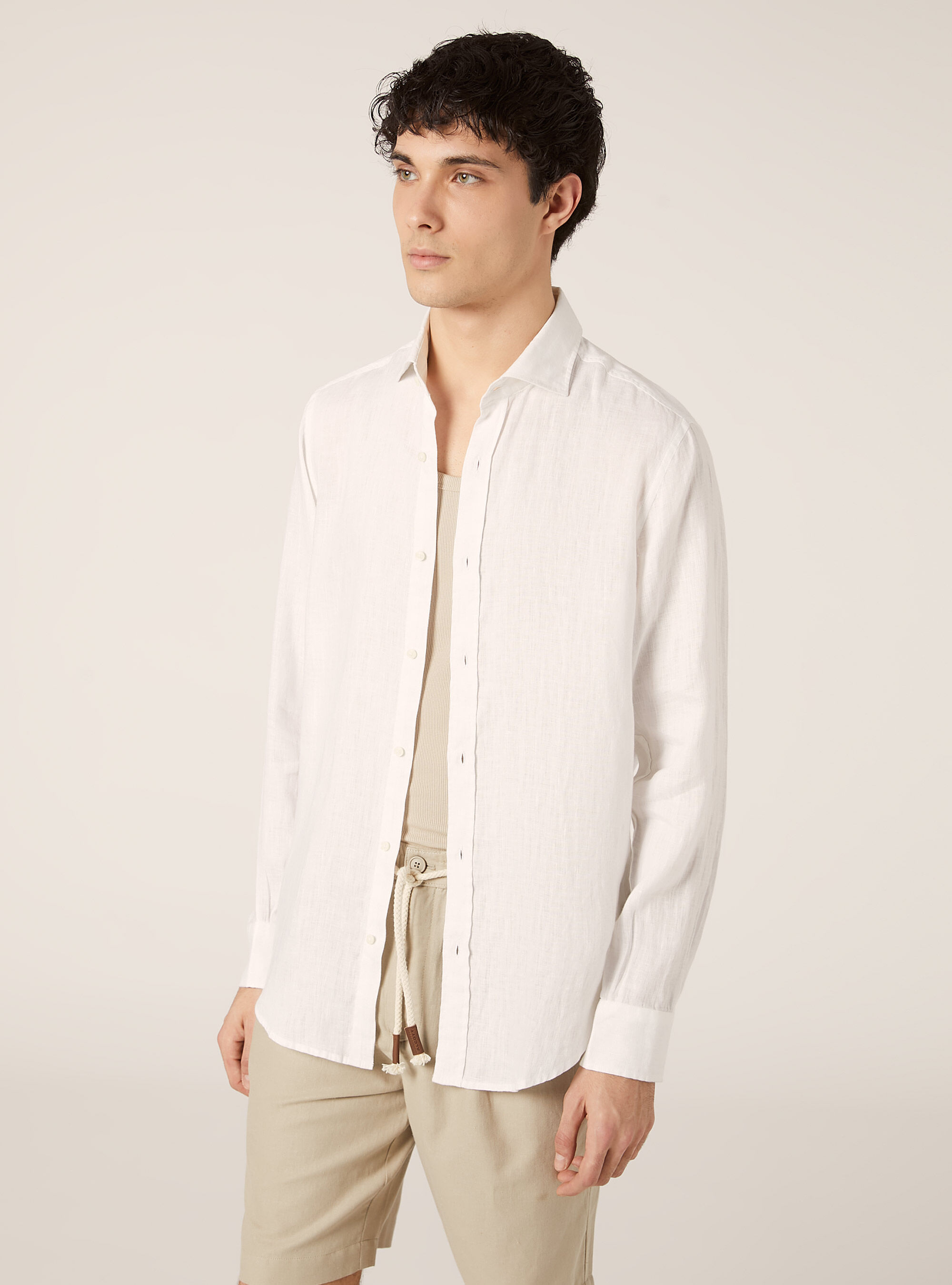 Long-sleeved pure linen shirt, WH3 WHITE