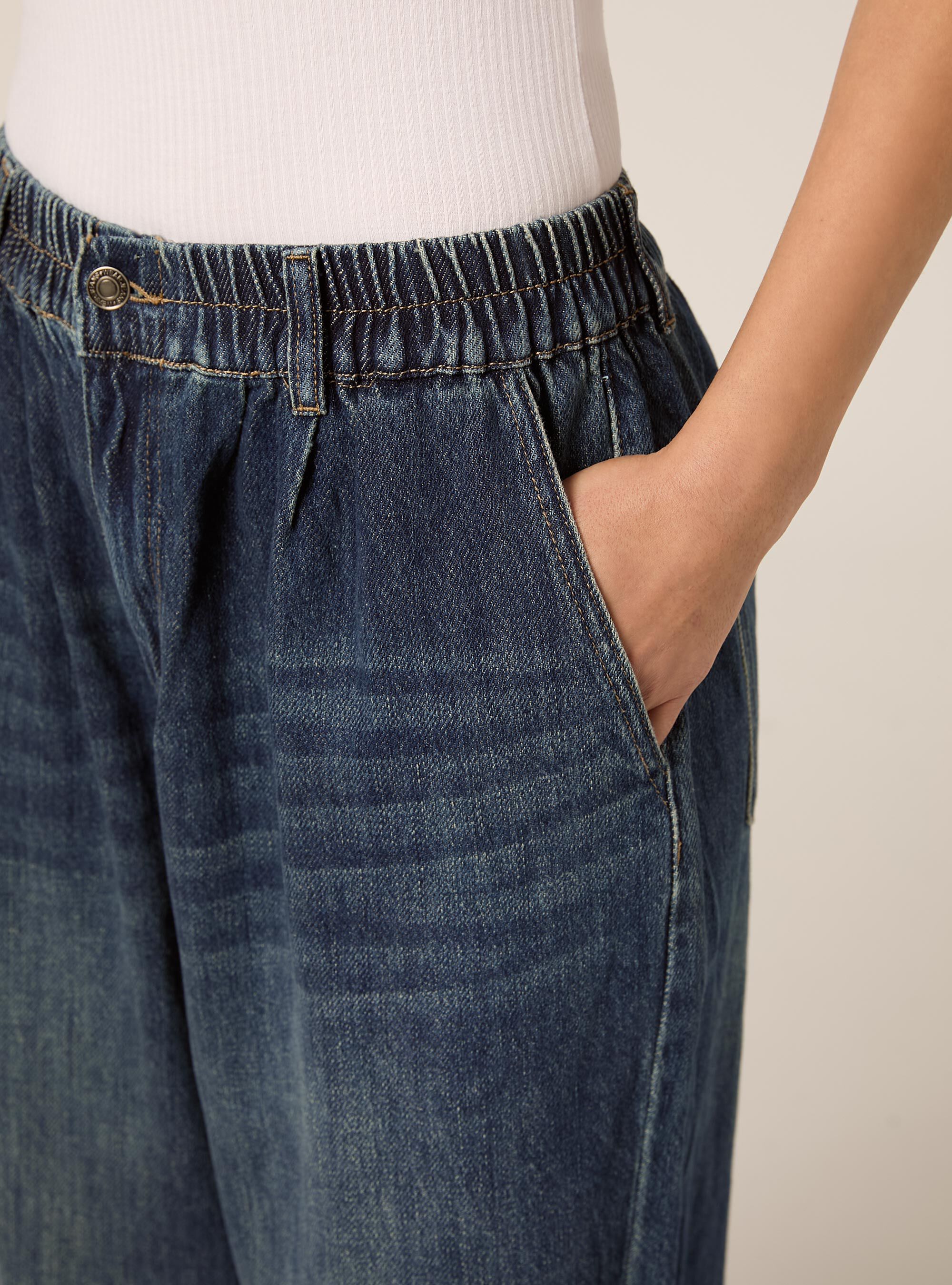 Balloon wide leg jeans with elasticated waist, D003 MEDIUM BLUE