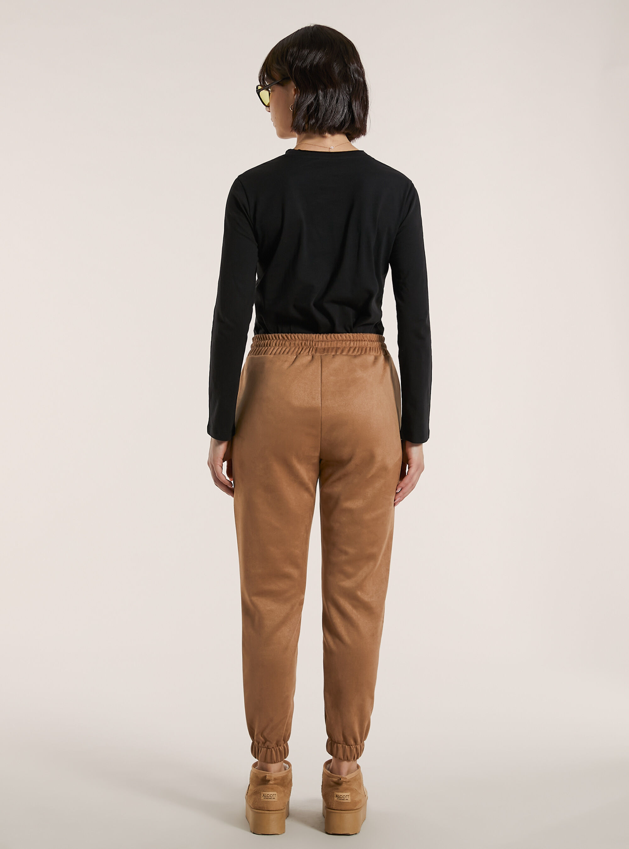 Pantaloni effetto suede e stringa in vita, TB2 TOBACCO MEDIUM