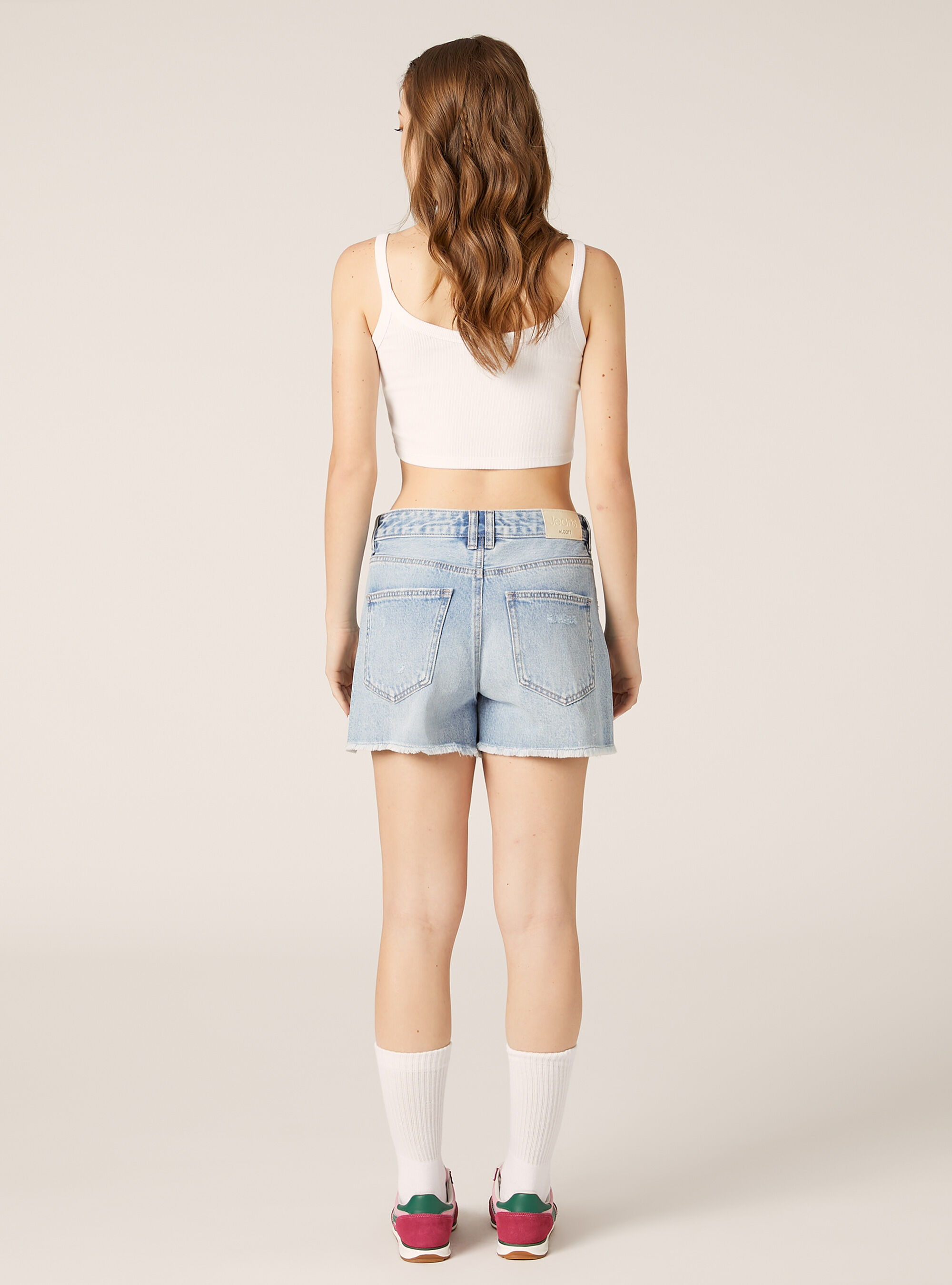 High-waisted denim shorts, D006 AZURE