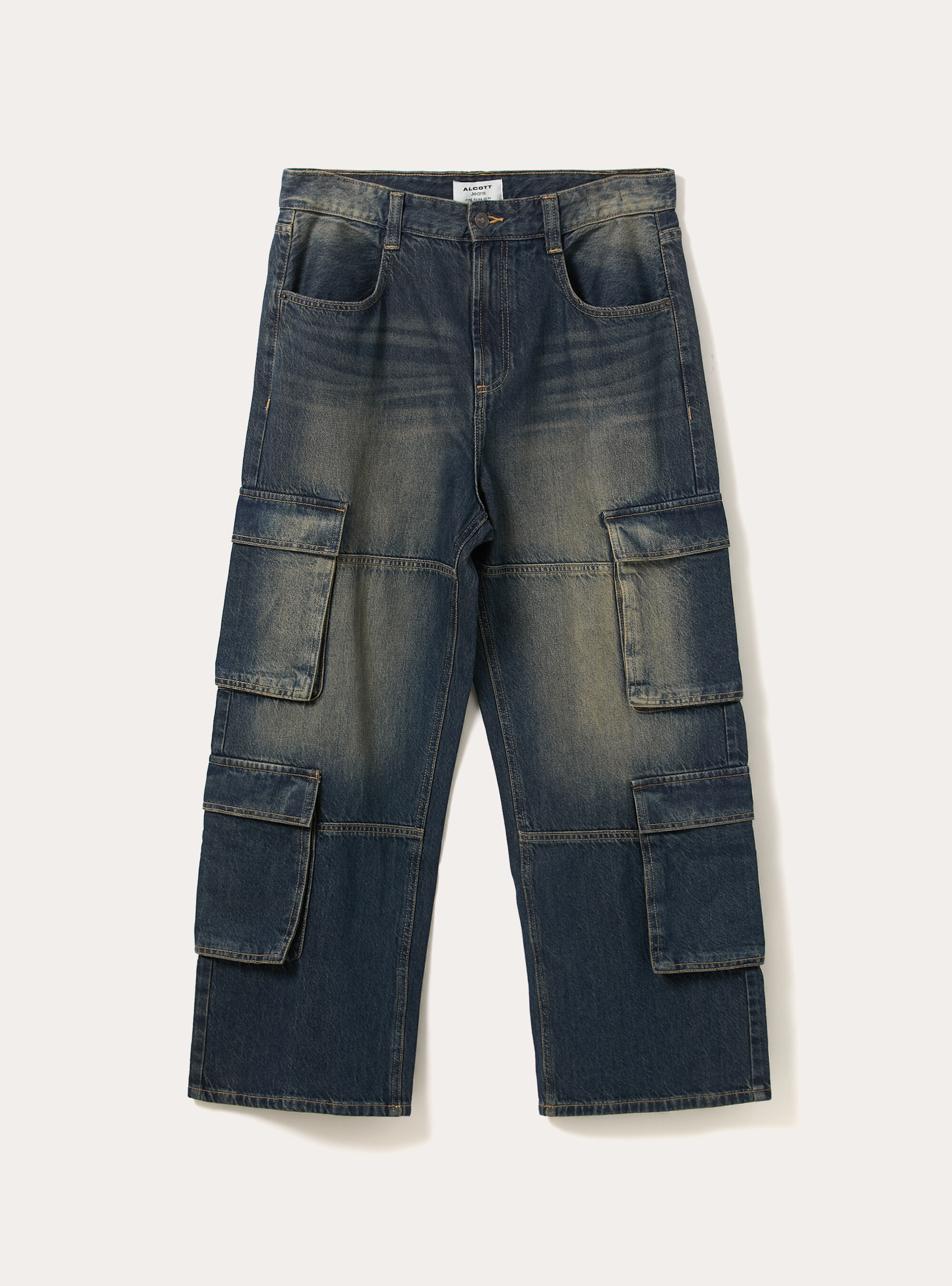 Cargo jeans, D100 BLUE DARK OVERDYE
