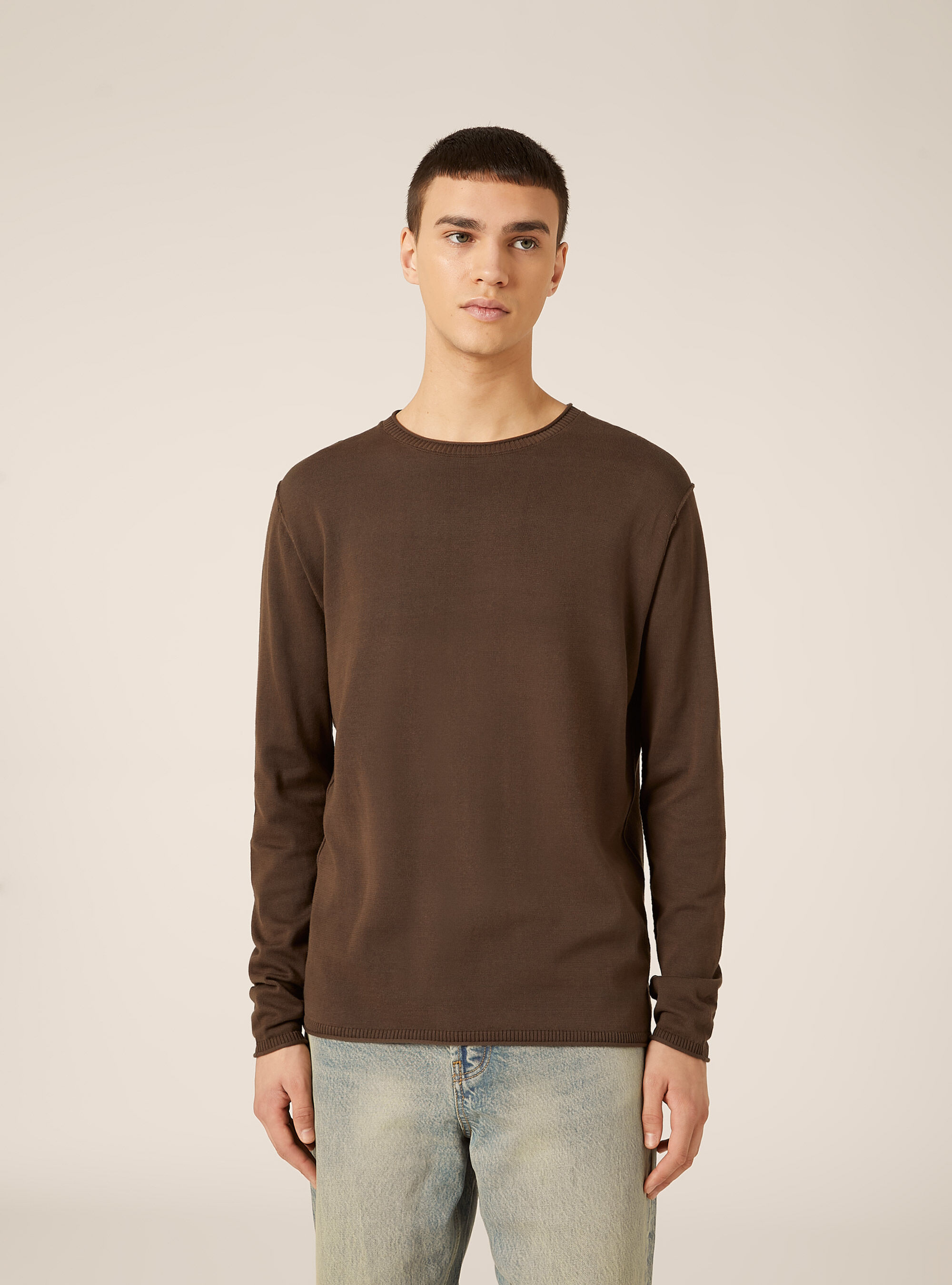 Pullover girocollo in cotone, BR2 BROWN MEDIUM