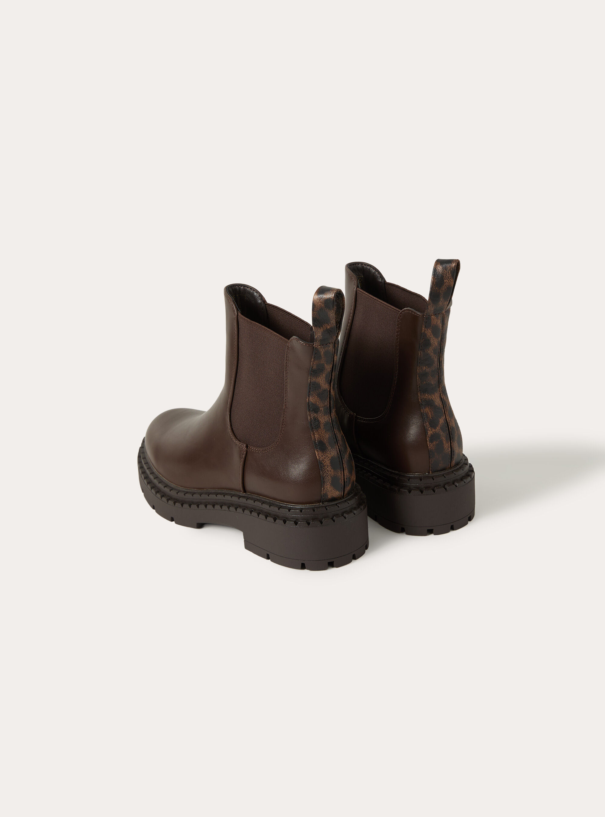 Bottines chelsea en effet cuir avec tirant imprime leopard, BR1 BROWN DARK