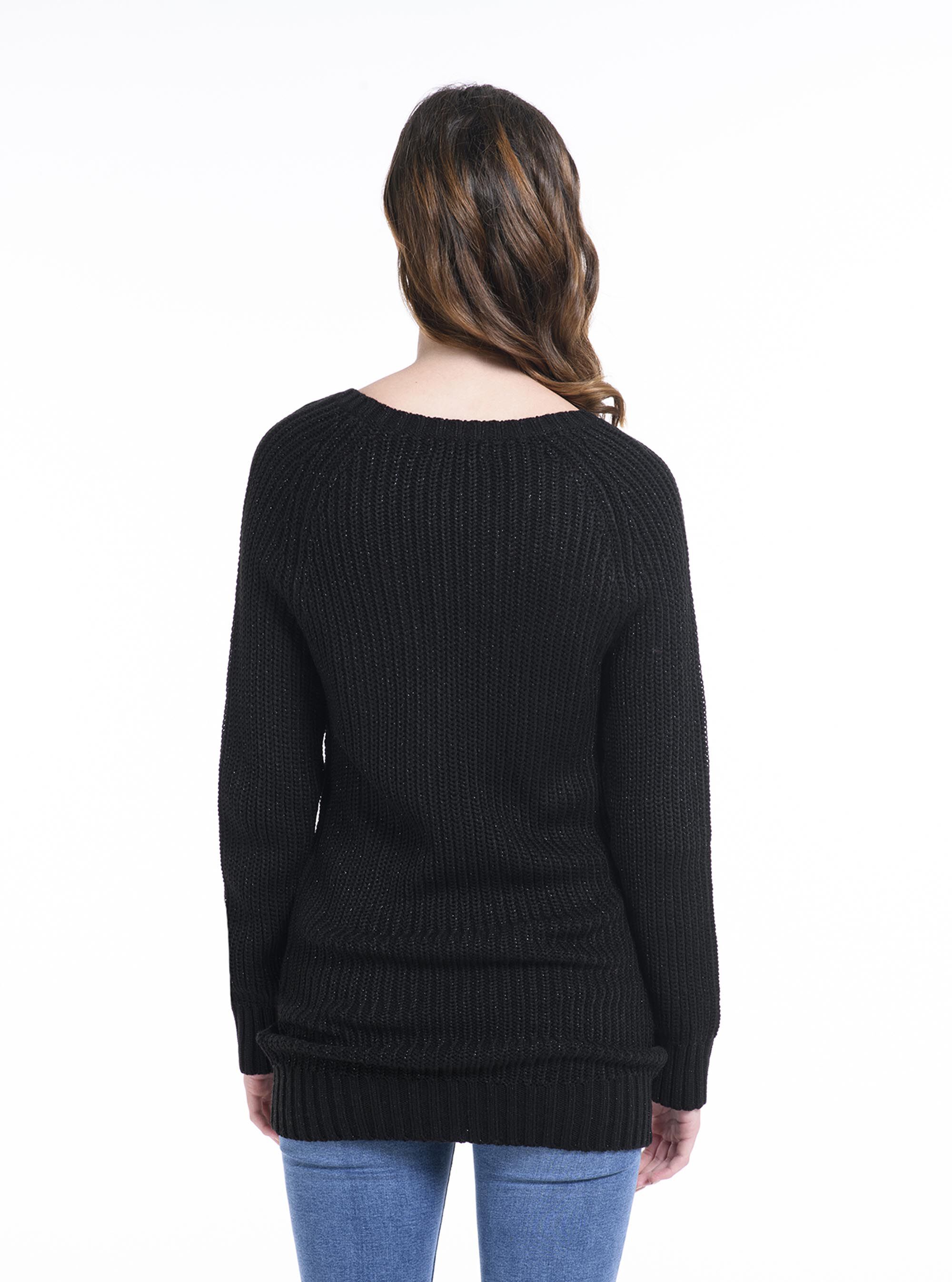 Pullover a coste con lurex, C101 BLACK