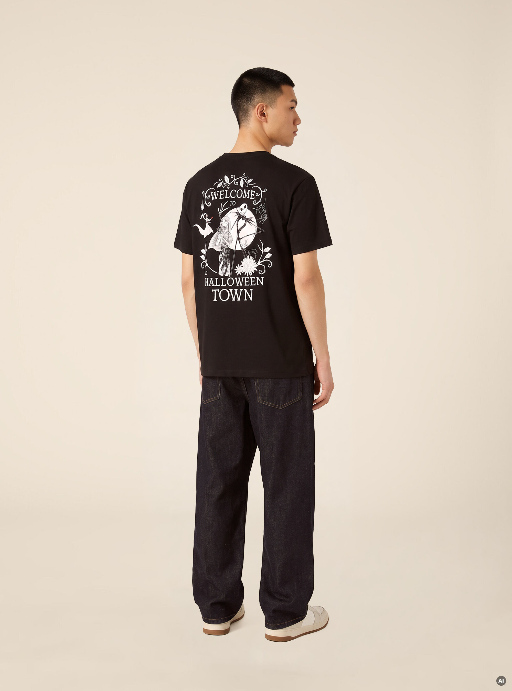 Camiseta con estampado Welcome to Halloween Town Nightmare Before Christmas / Alcott, BK1 BLACK