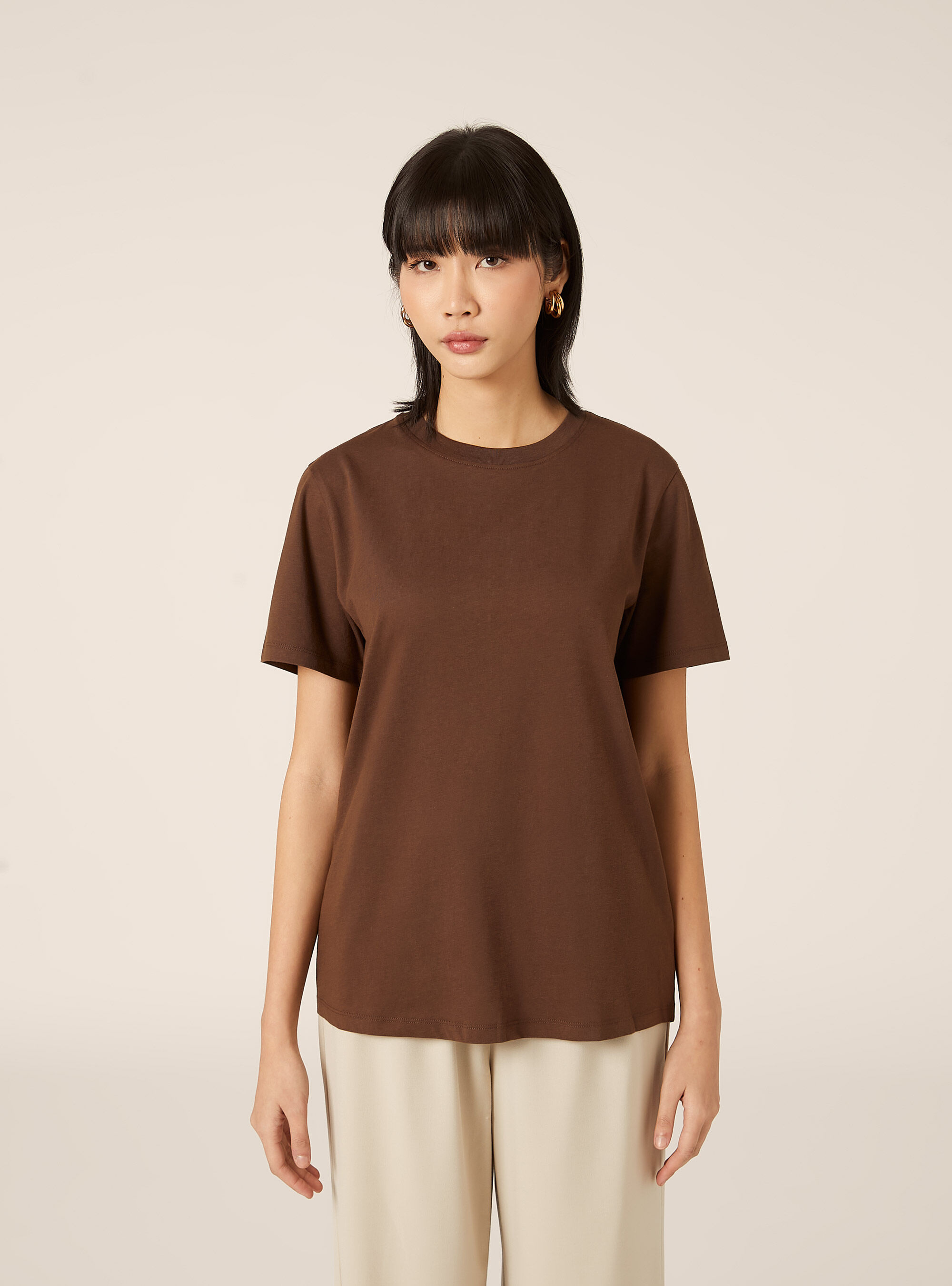 Cotton crew neck T-shirt, BR2 BROWN MEDIUM