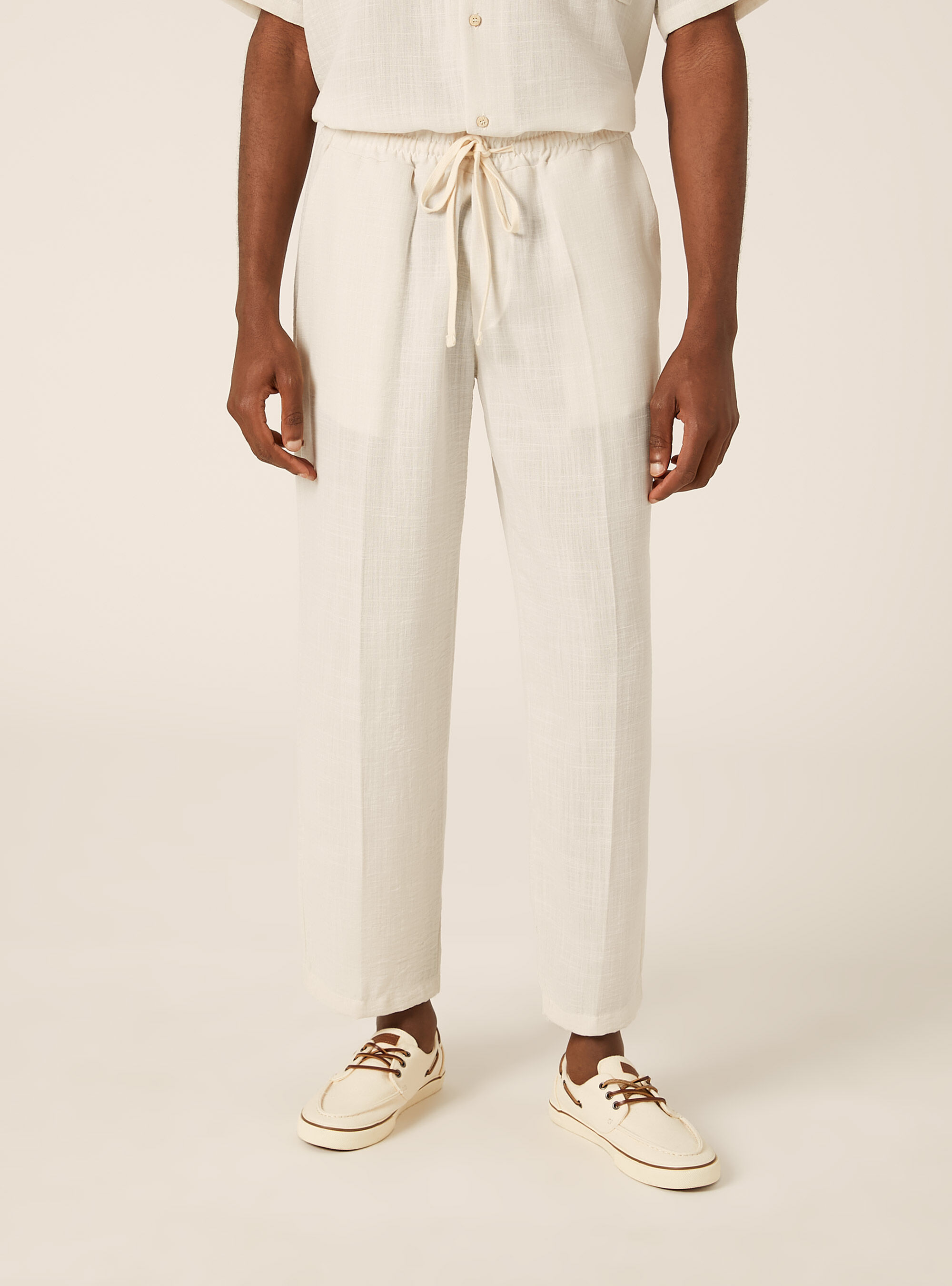 Pantalon Jambe Droite en Tissu Flamm&eacute;