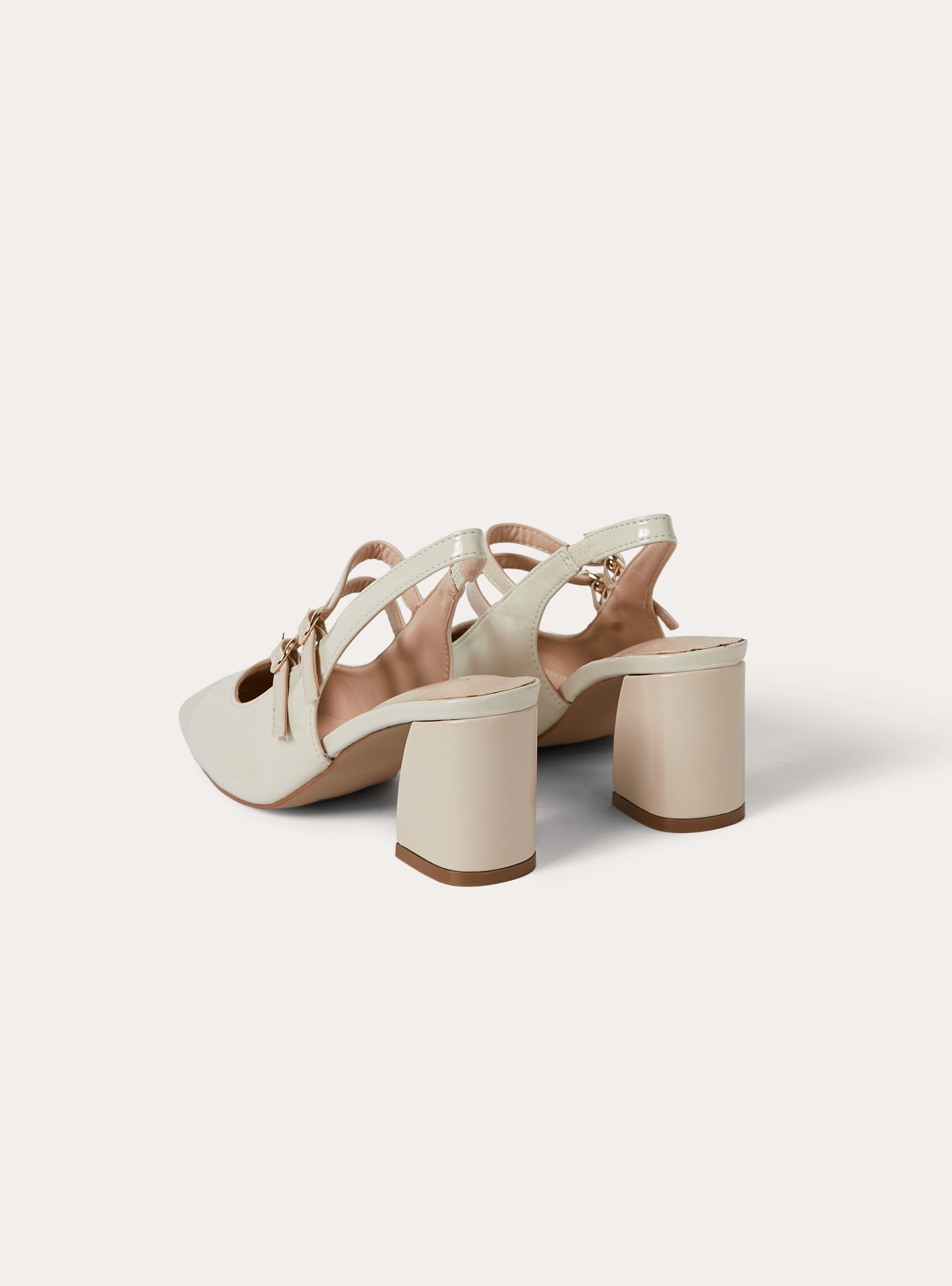 Decollete bicolore squadrato con doppio cinturino, WH1 OFF WHITE