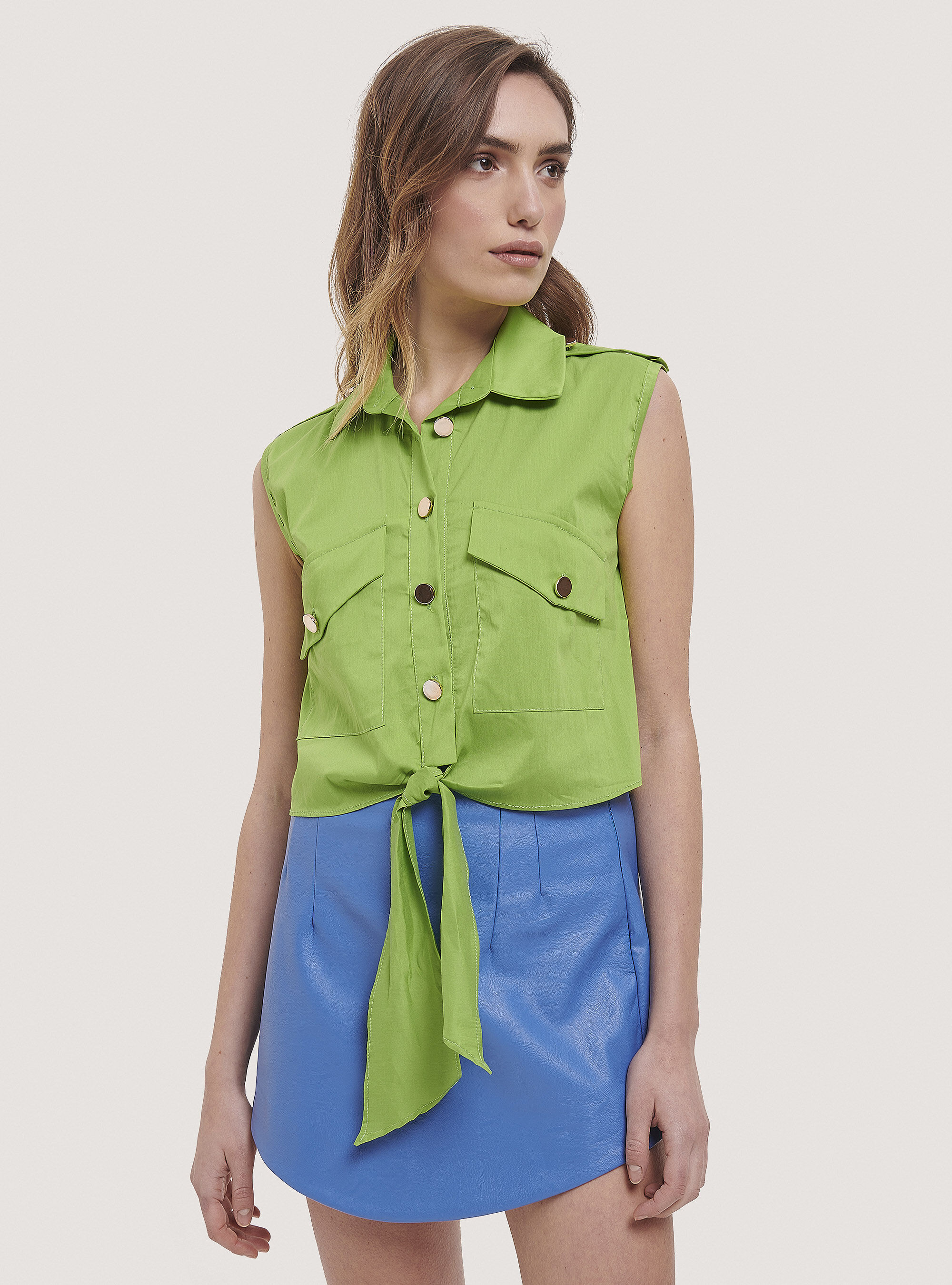 Camisa sin mangas con nudo, C7752 LIME