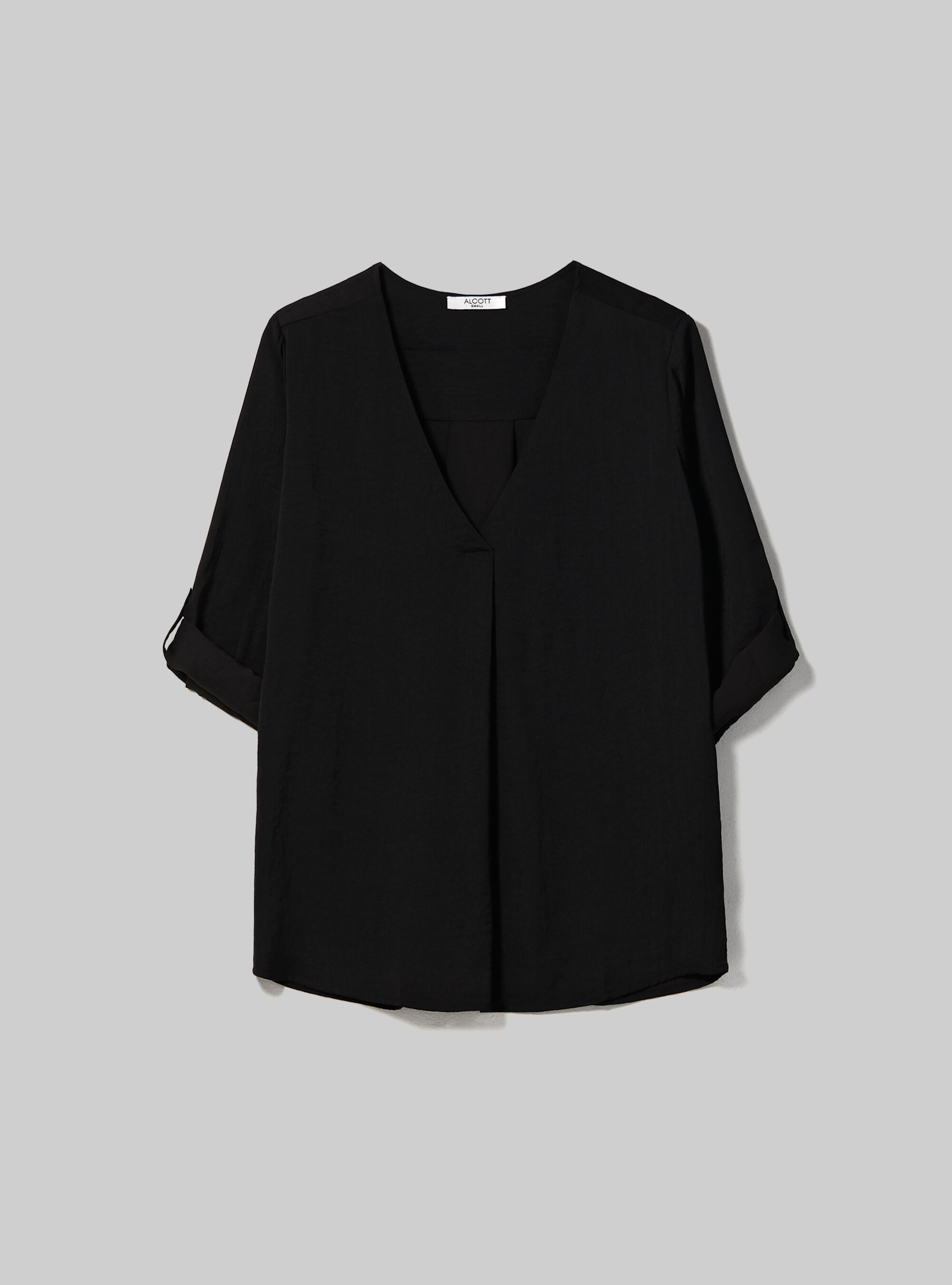 Plain-coloured blouse with neckline, BK1 BLACK