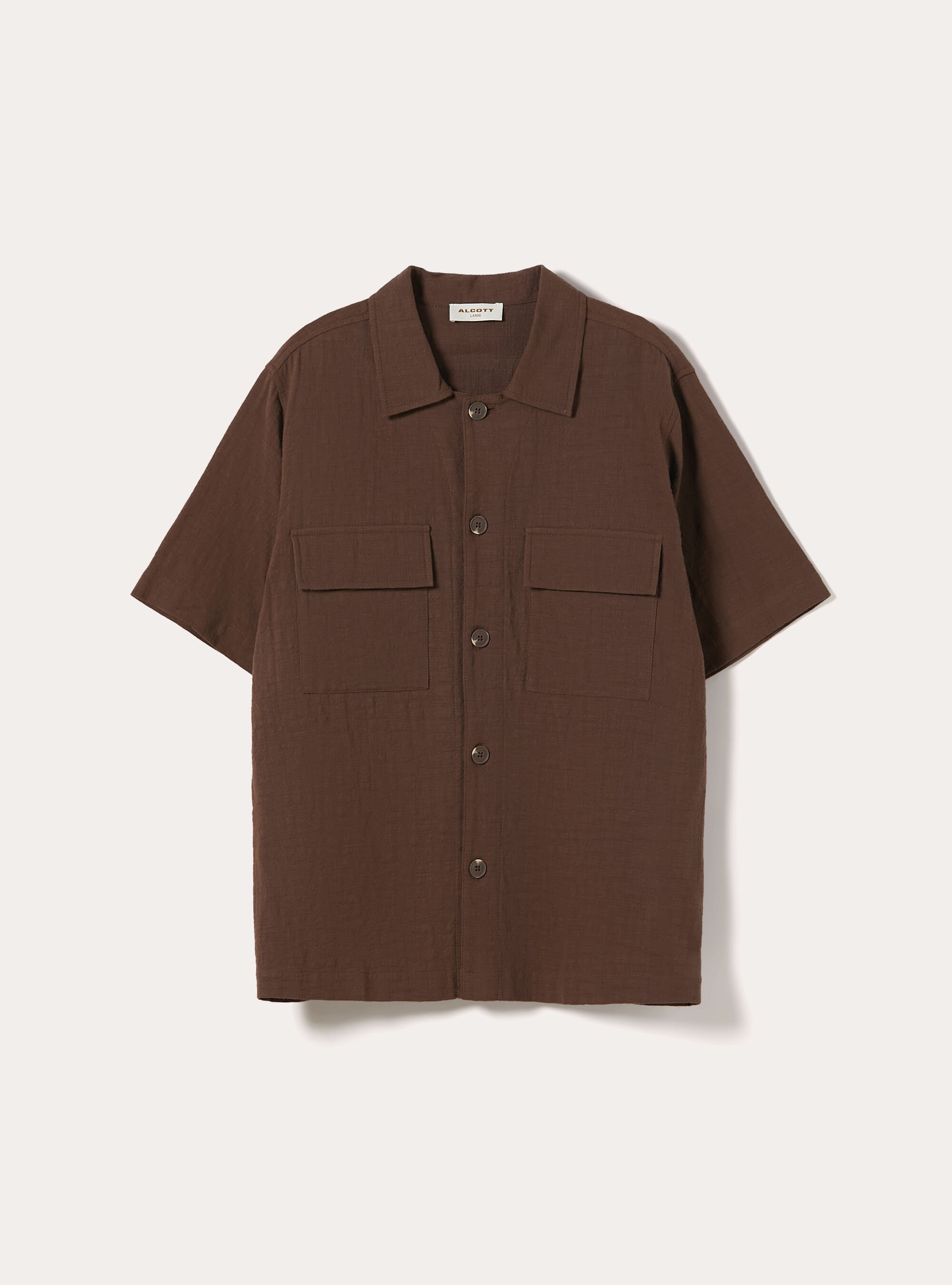 Short-Sleeved Cotton Shirt, BR1 BROWN DARK