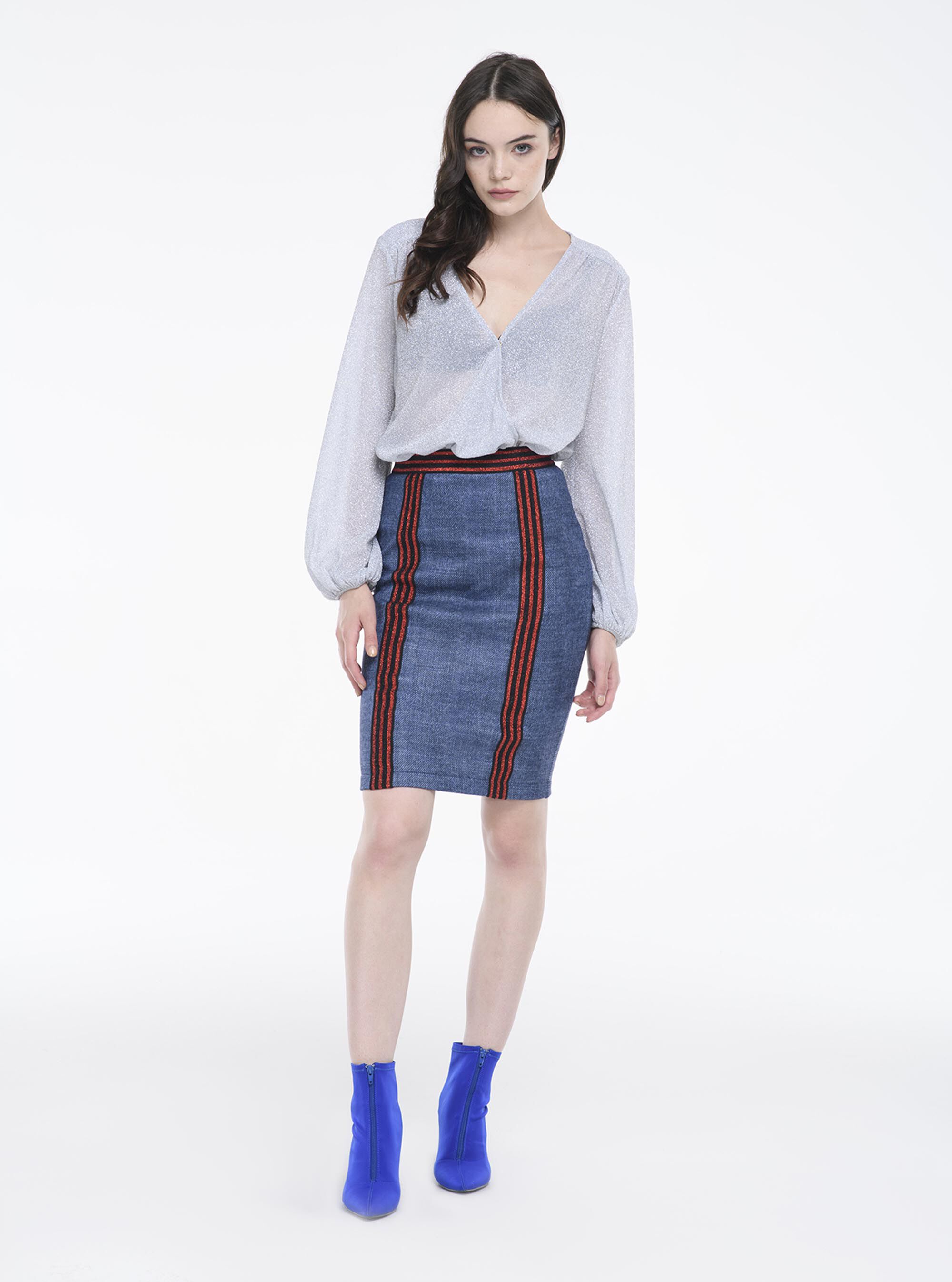 Gonna con bande lurex, C214 BLUE NAVY