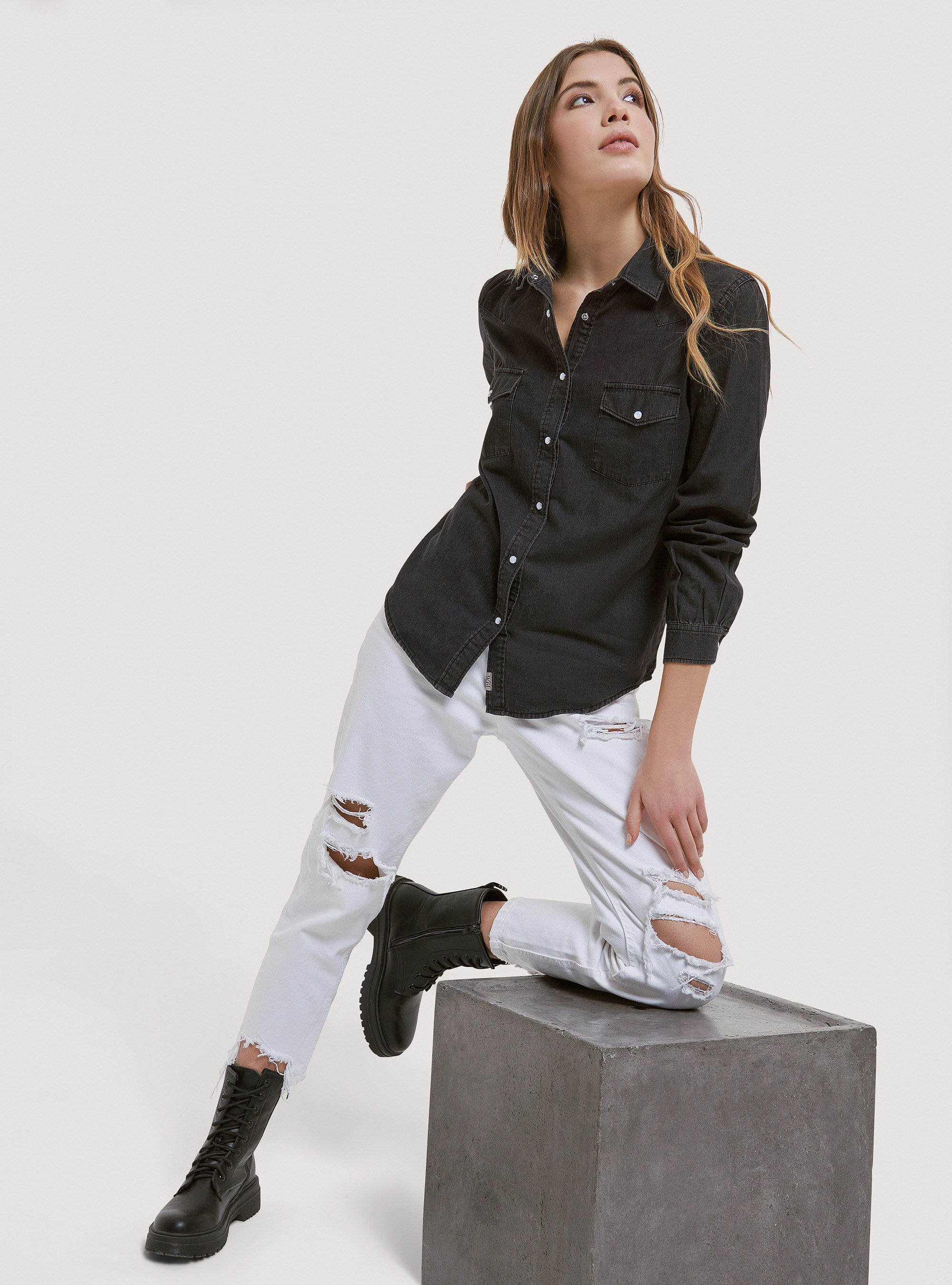 Camicia in denim, NERO