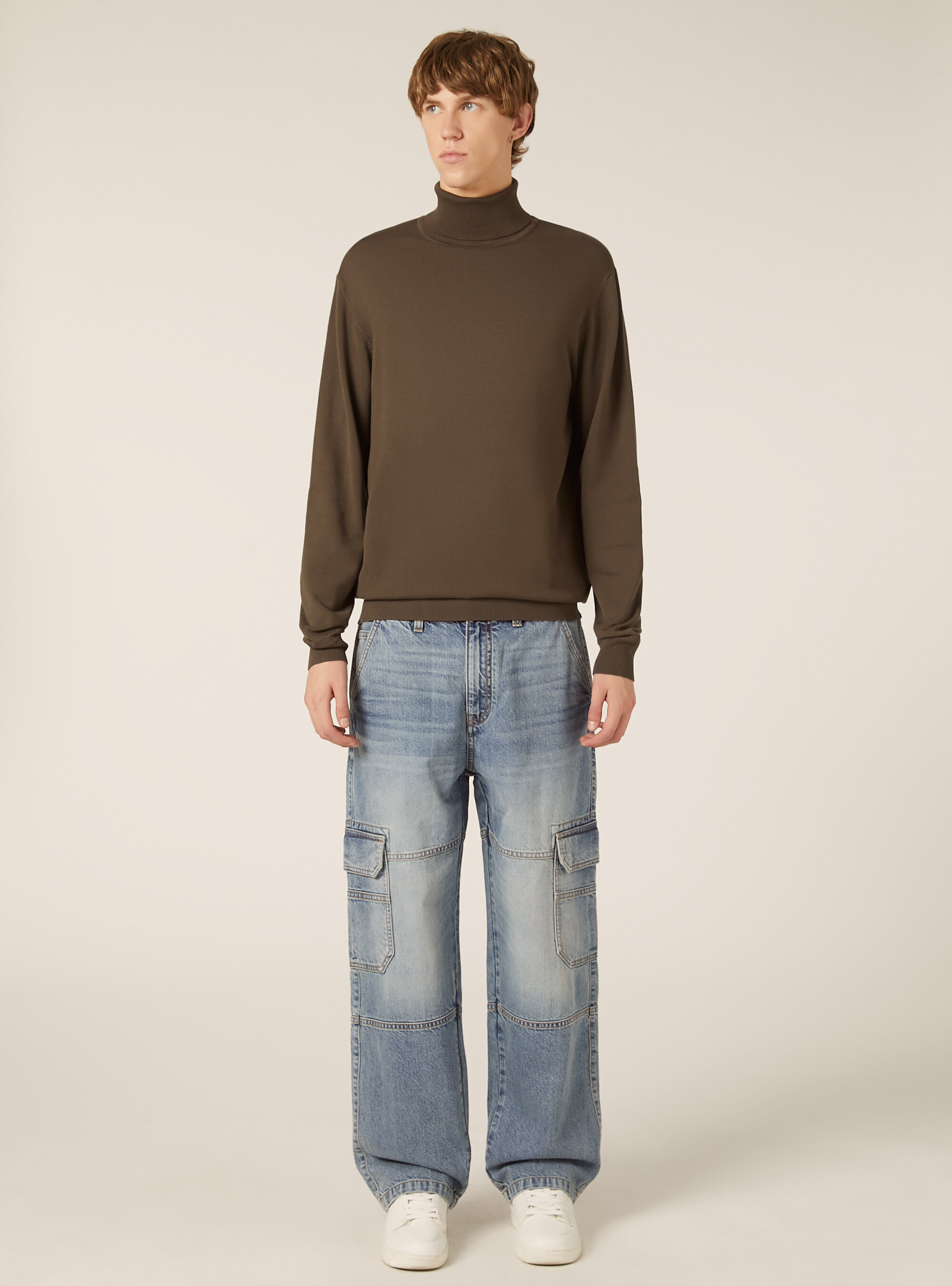 Pullover collo alto in morbida viscosa, TB2 TOBACCO MEDIUM