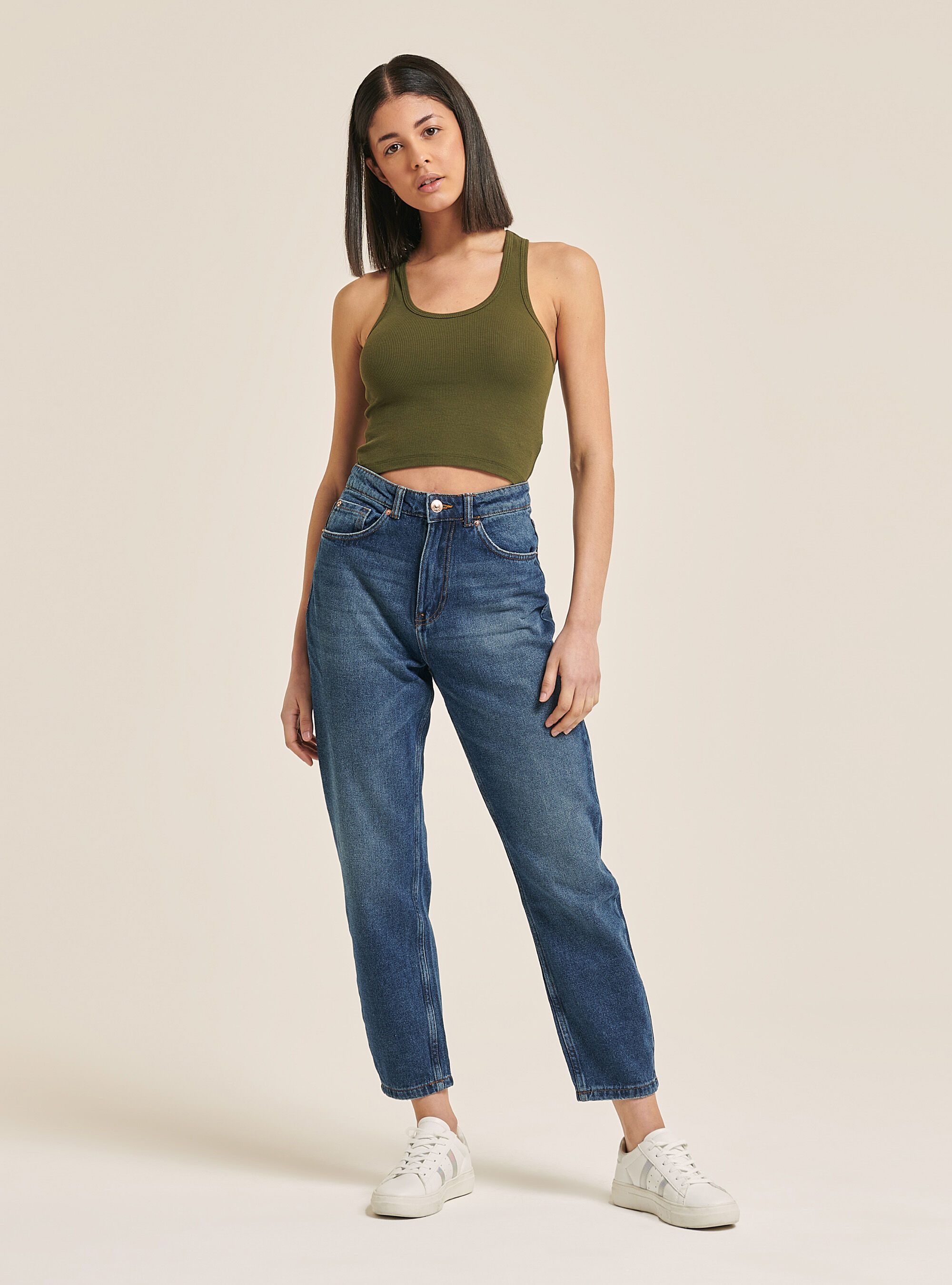 Jeans coupe mom coton bio, C284 AZZURRE