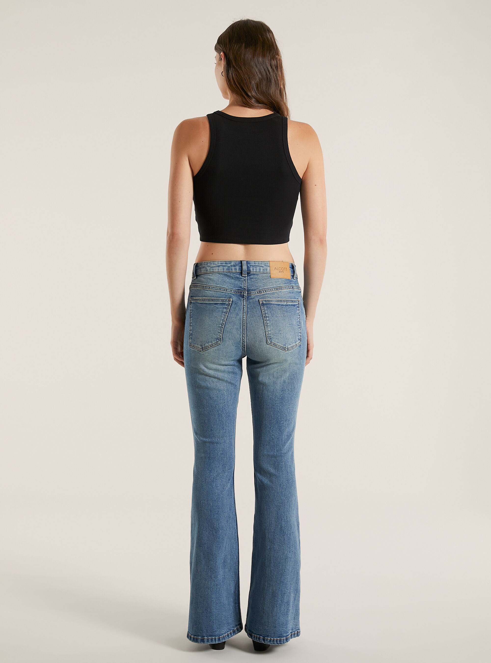 Jean flare taille haute, D003 MEDIUM BLUE