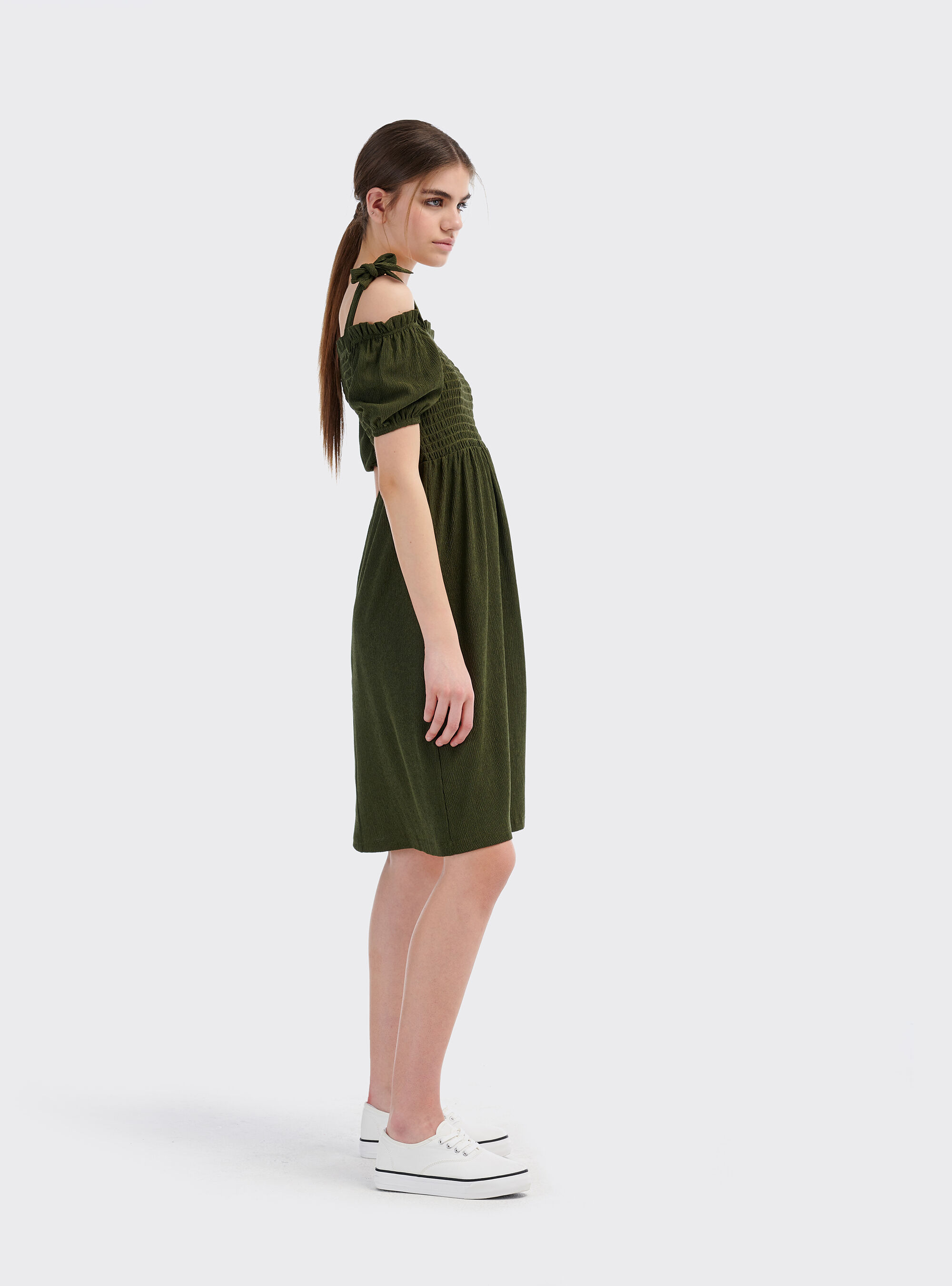 Off-the-shoulder midi dress, KAKI