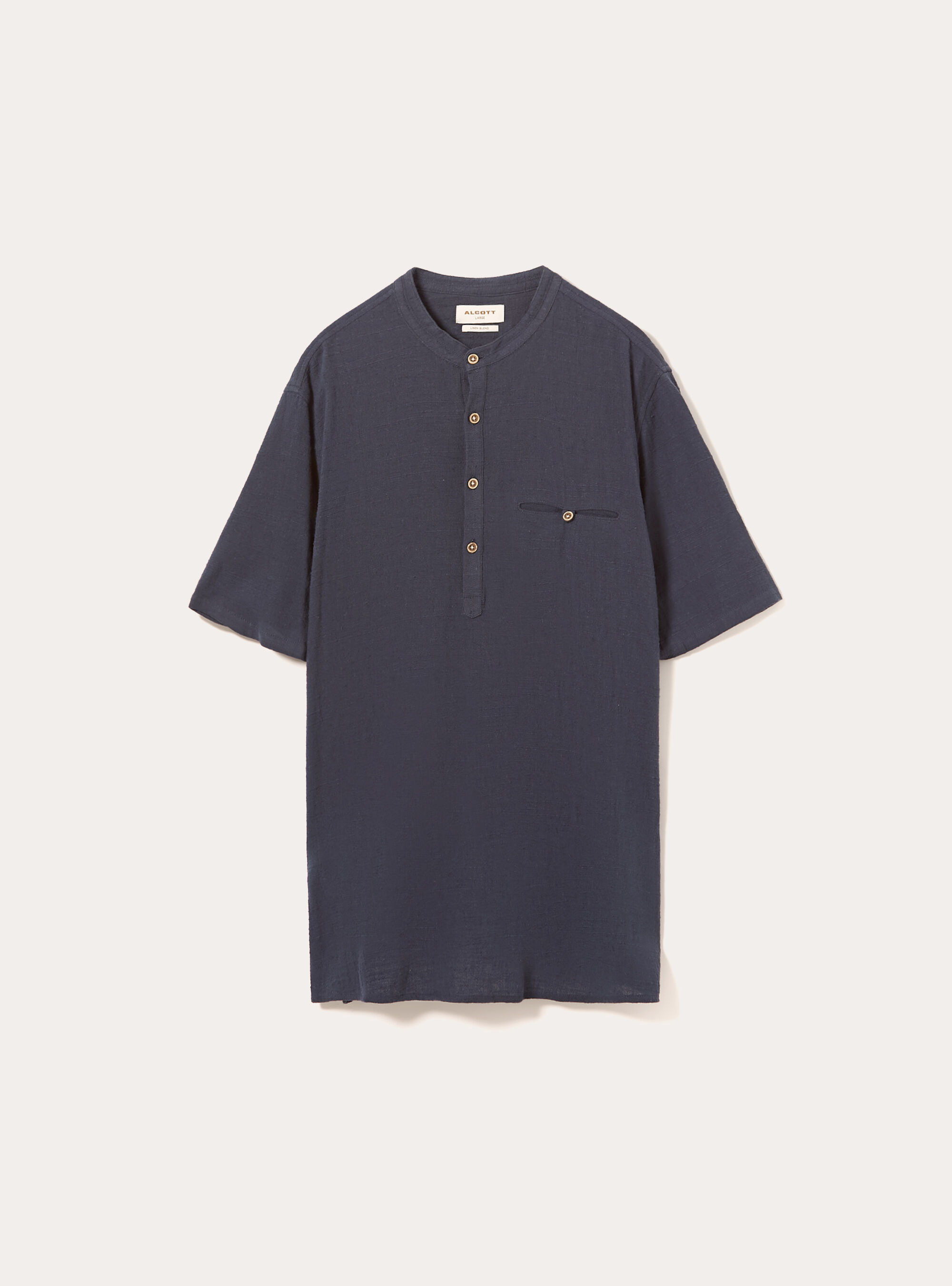 Linen blend shirt with Korean collar, NA2 NAVY MEDIUM