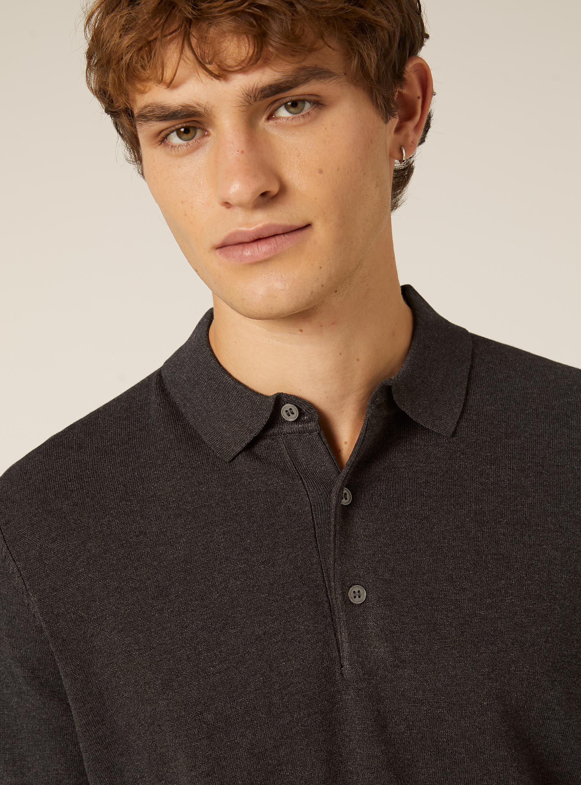 Polo in maglia a maniche lunghe, MGY1 GREY MEL DARK