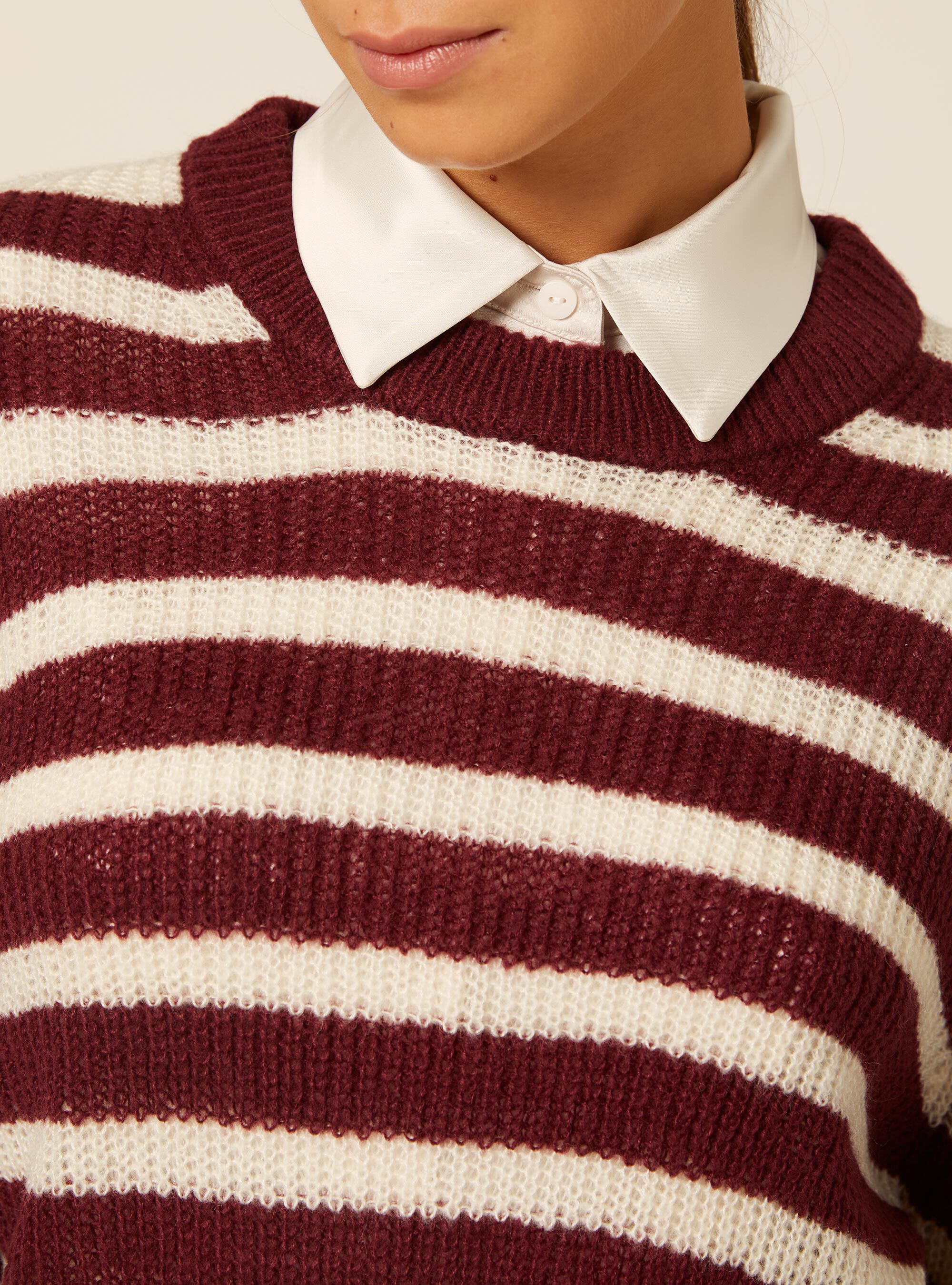Pullover girocollo a righe, BO1 BORDEAUX DARK