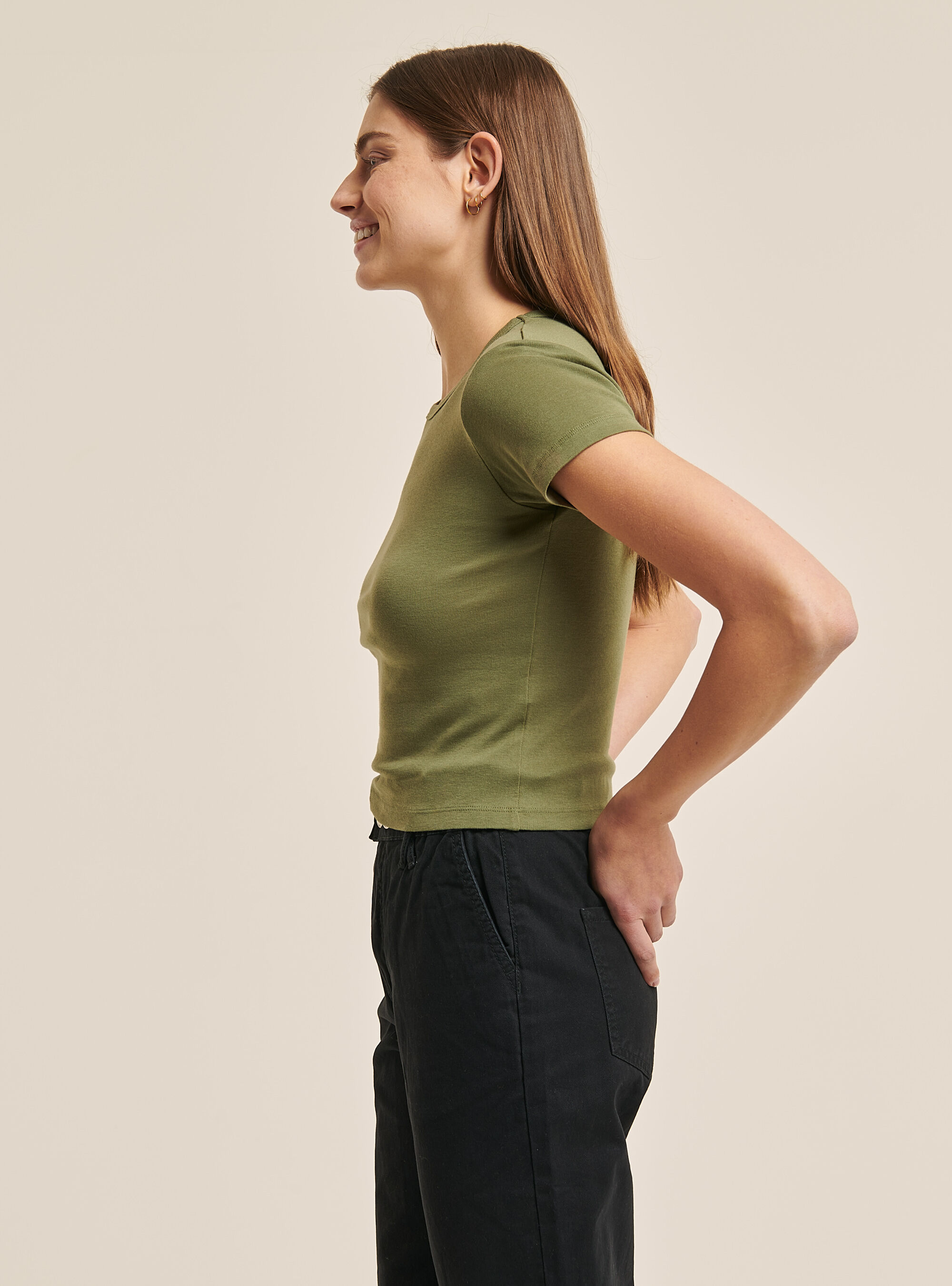 Geripptes Crop-T-Shirt, C0606 KAKY