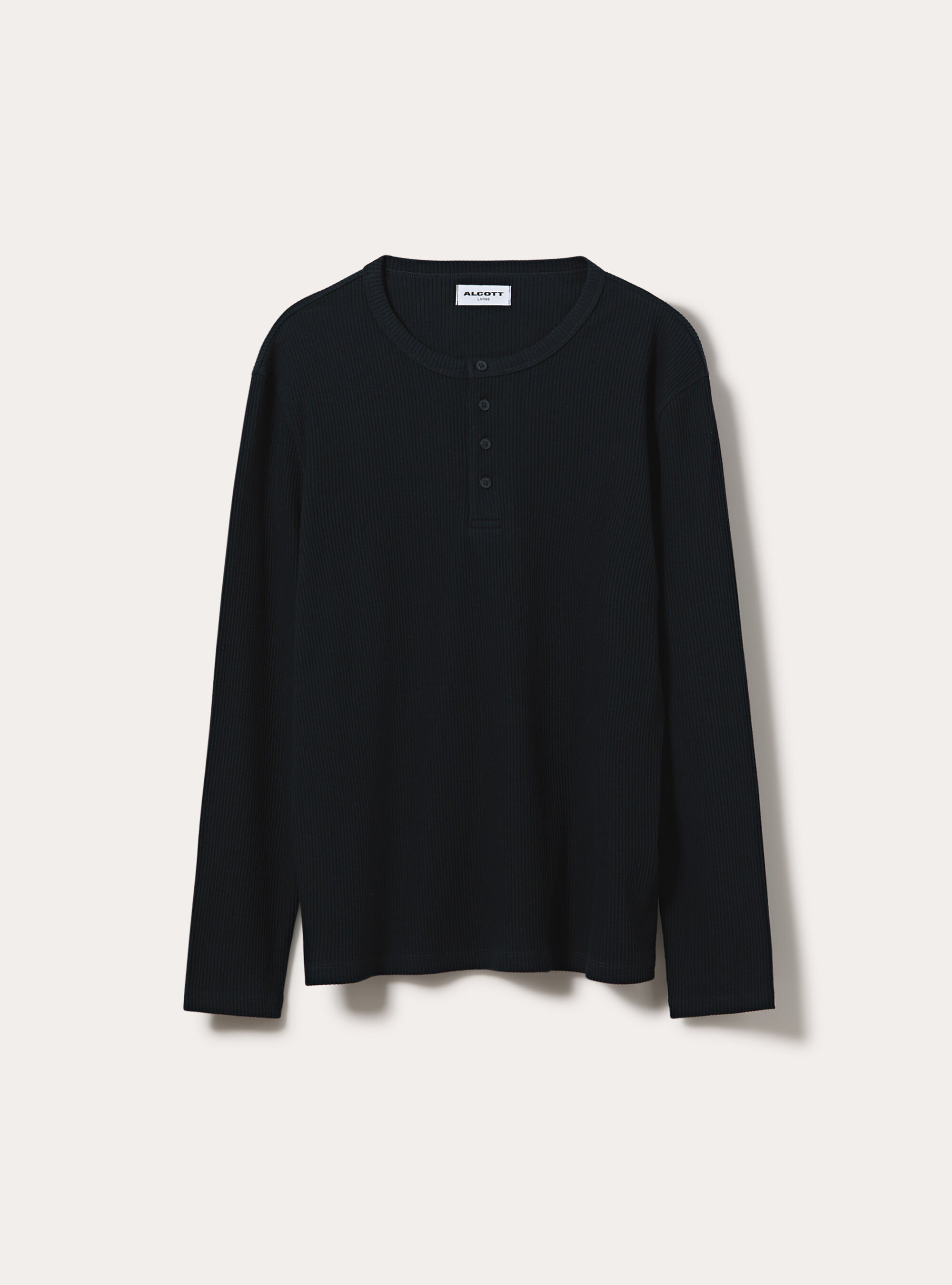 T-shirt henley a coste con  manica lunga, NAVY SCURO