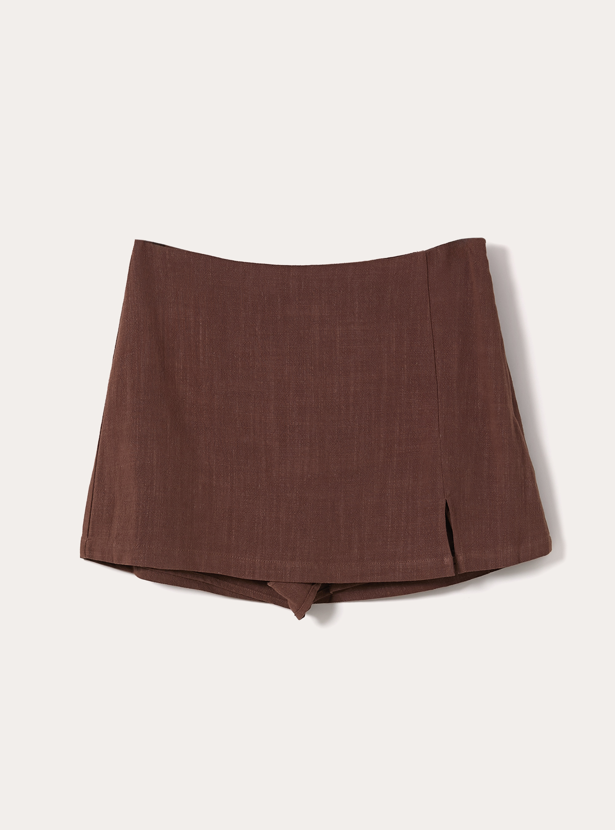 Skort in misto lino, BR3 BROWN LIGHT