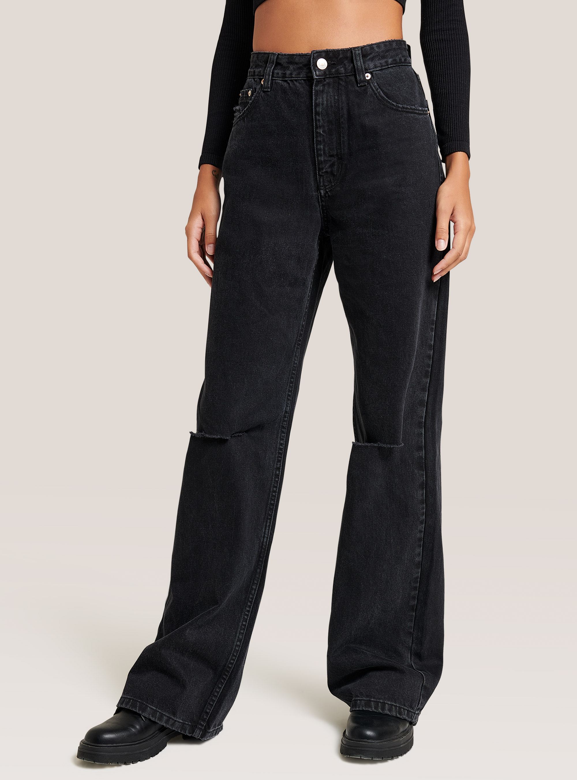 High-waisted wide leg jeans, BLACK