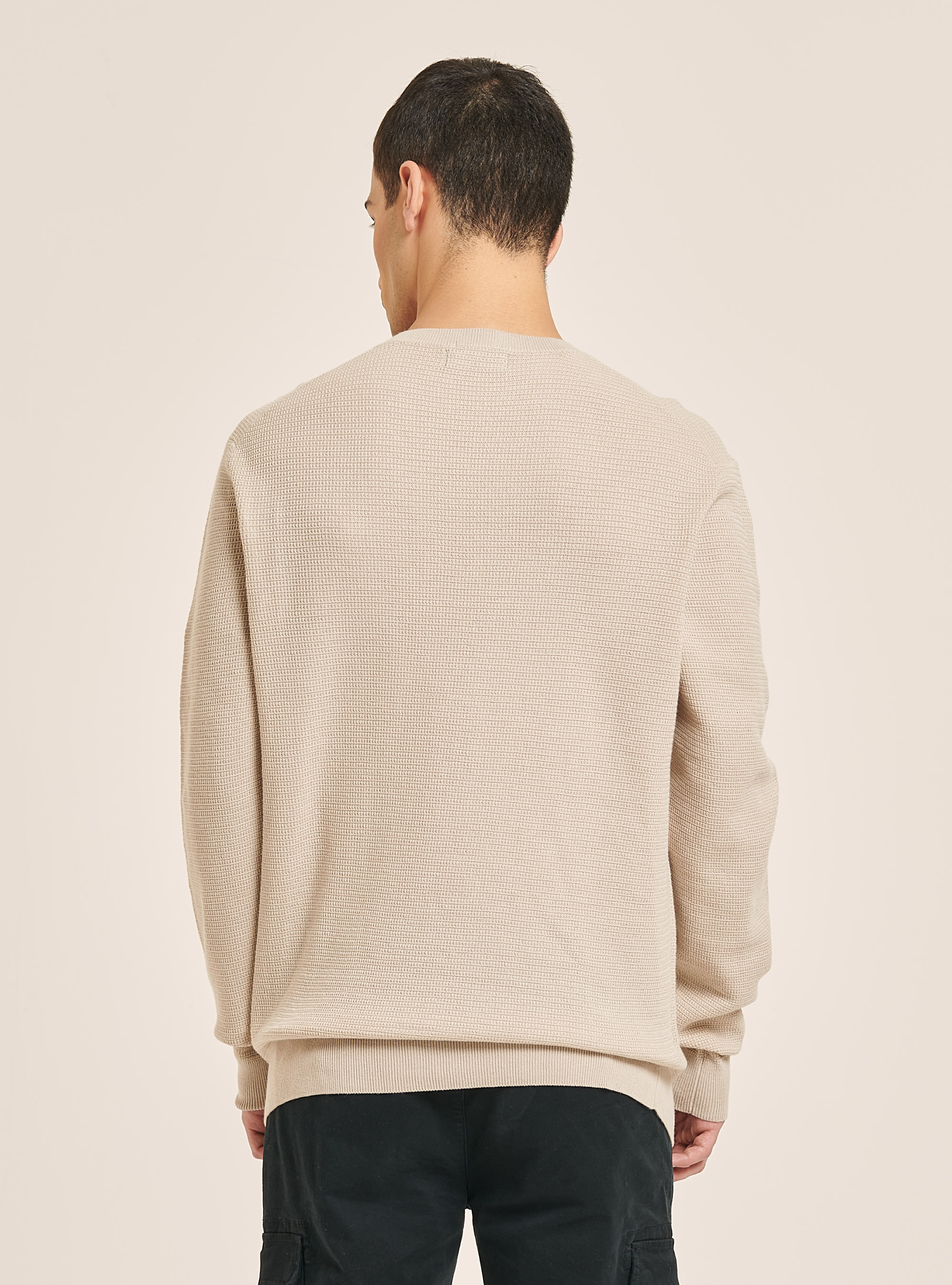 Textured cotton crew neck pullover, BG3 BEIGE LIGHT