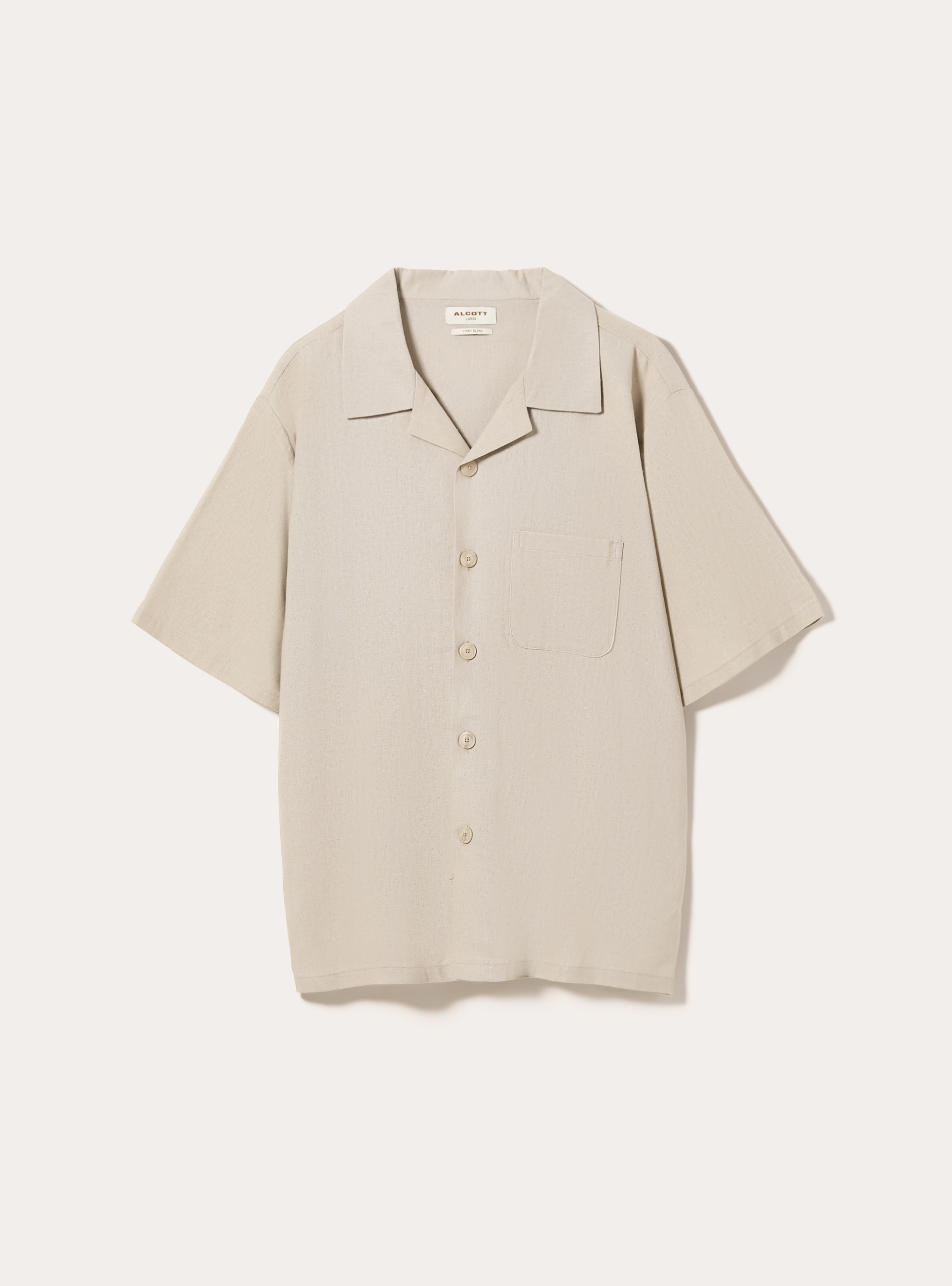 Camisa de mezcla de lino con bolsillo en el pecho, BG3 BEIGE LIGHT