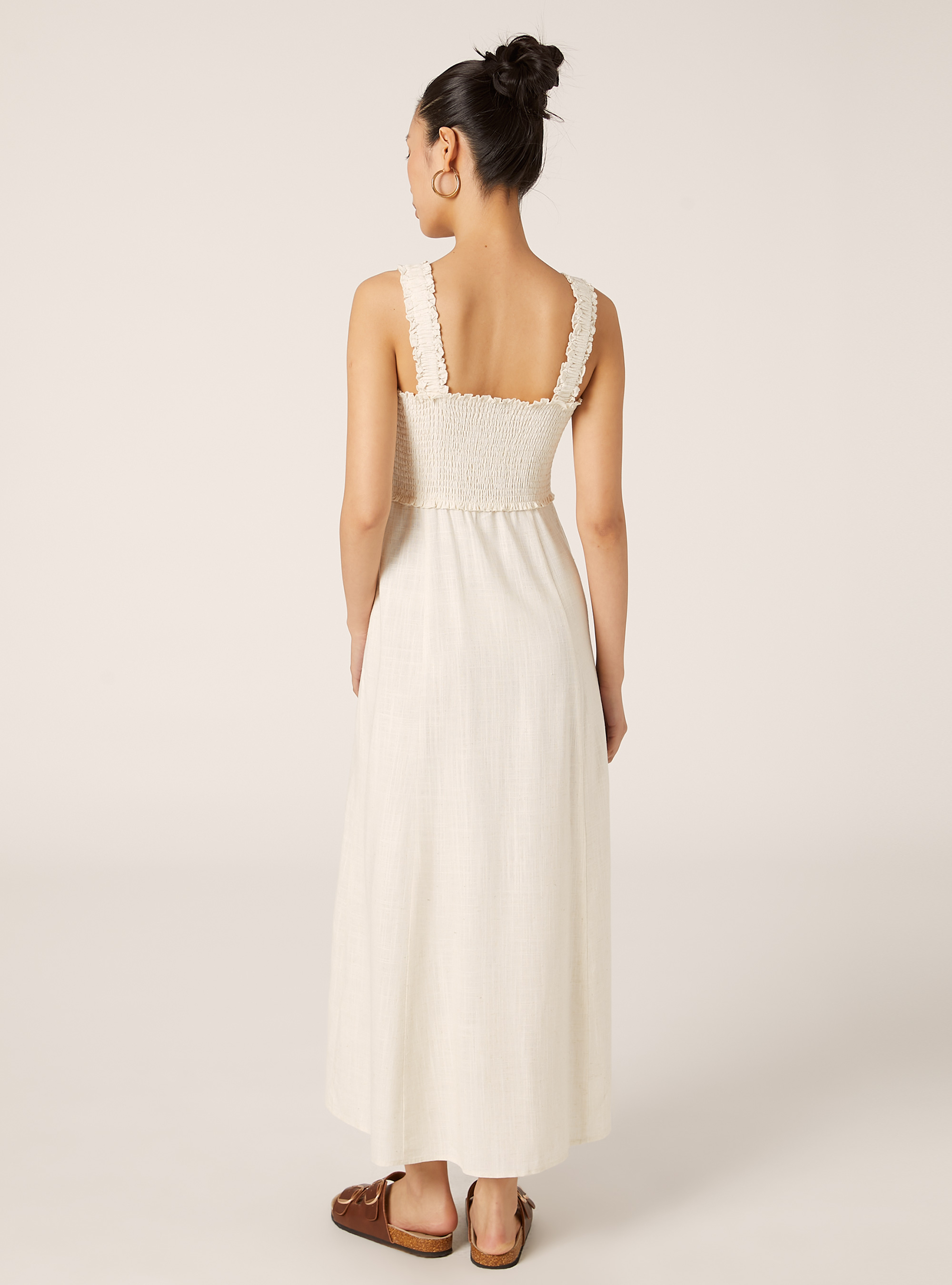 Midikleid aus Leinenmischung, BG3 BEIGE LIGHT