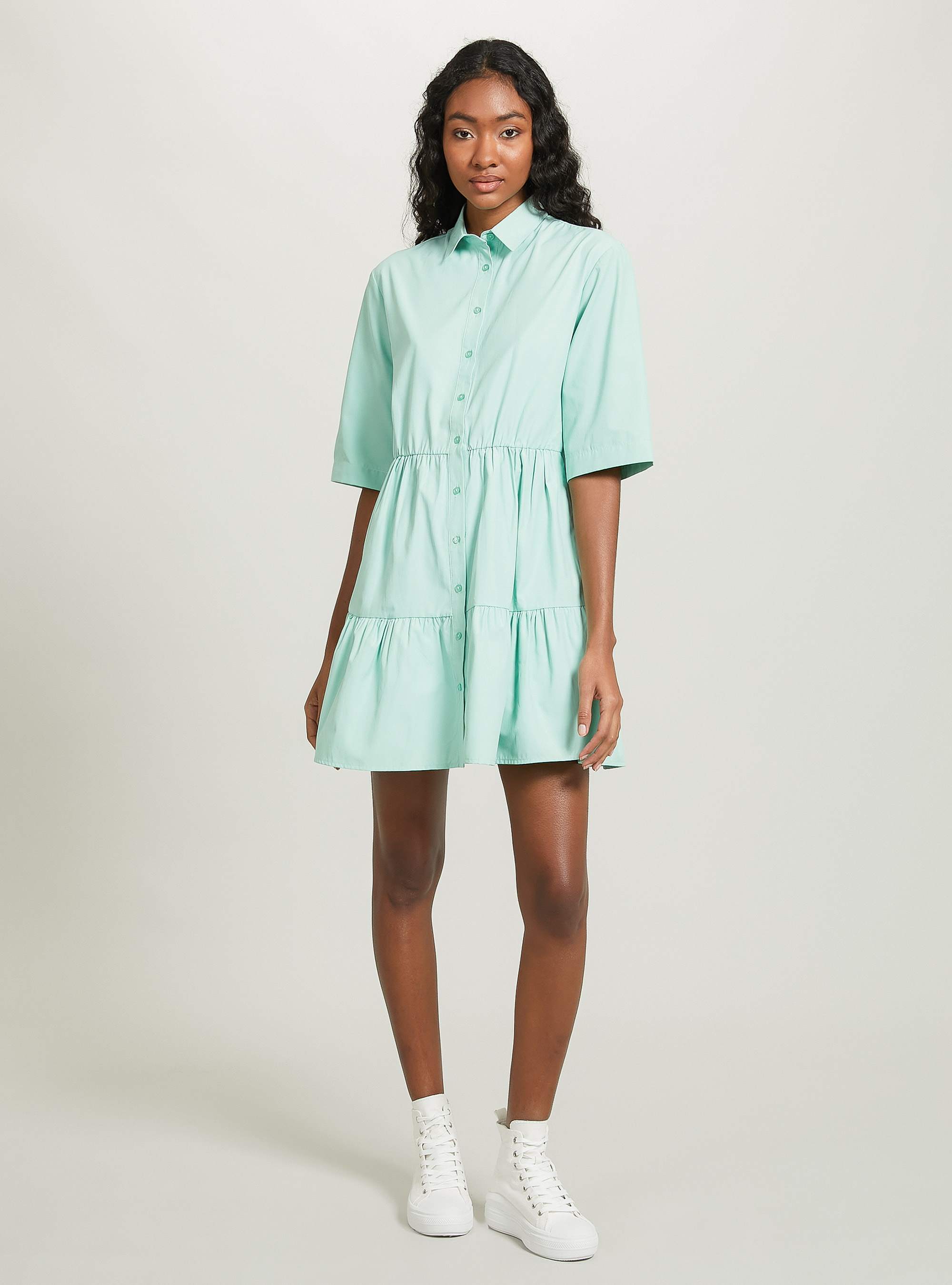 Vestito chemisier in popeline, GA3 AQUA GREEN LIGHT