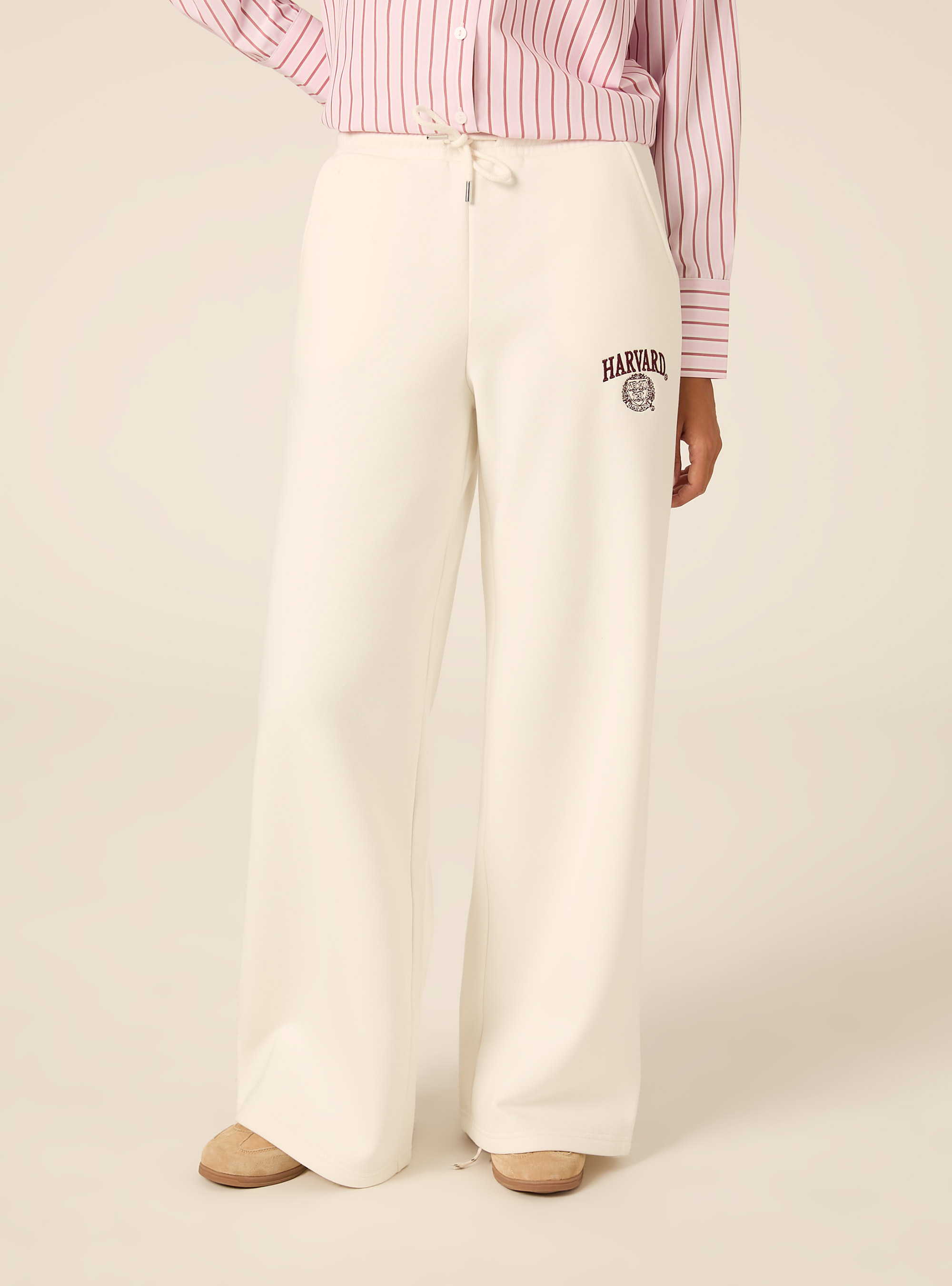 Pantaloni wide leg licenza harvard, PANNA